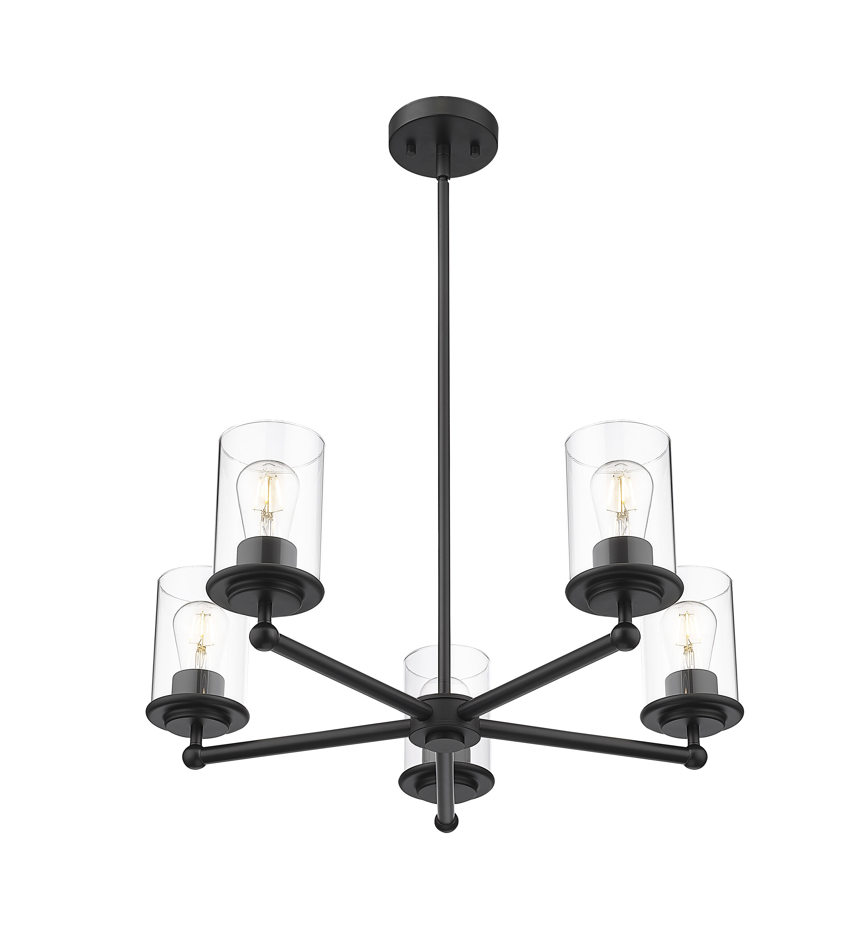 Matte Black 5-Light Steel Chandelier with Clear Glass Shades