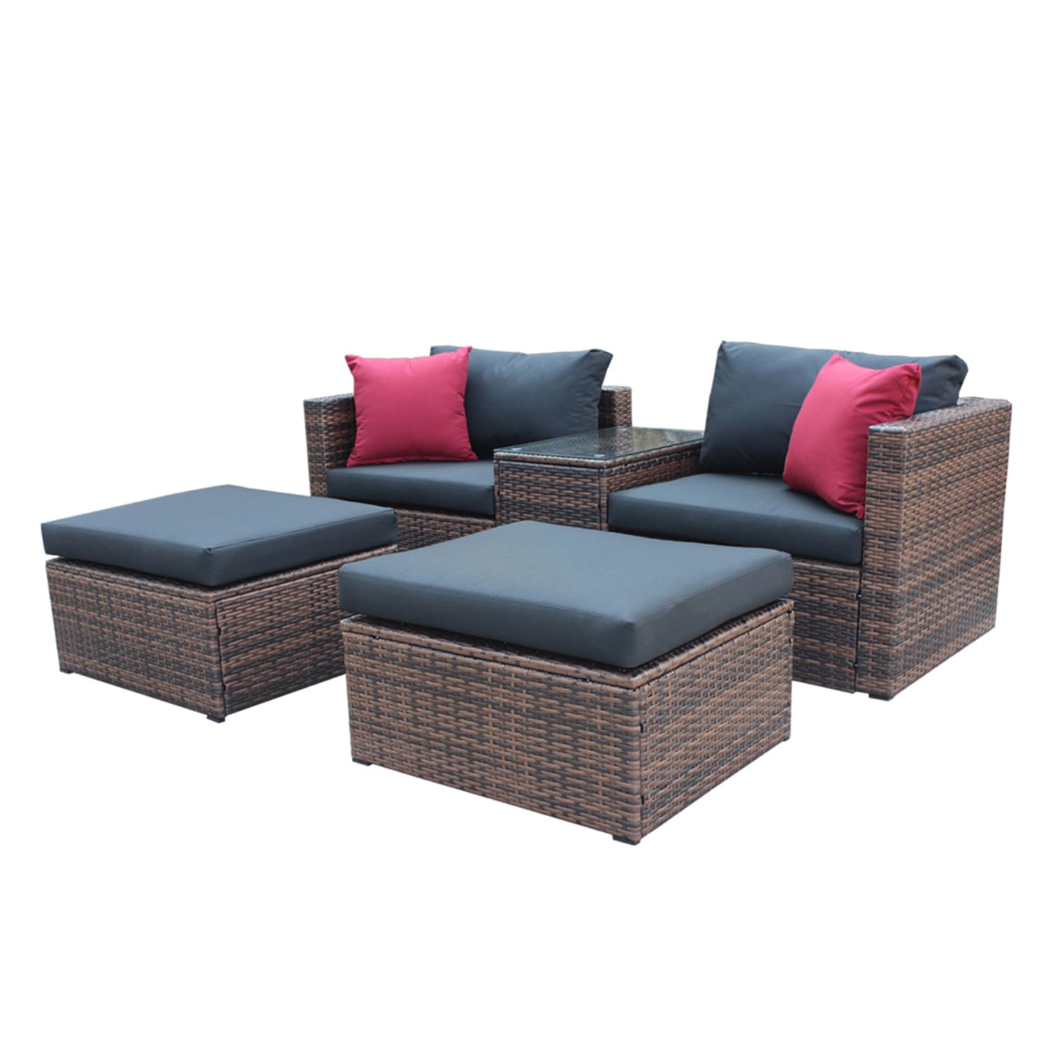 SINOFURN SYA990033BK 5 -Piece Rattan Patio Conversation Set with Black Cushions