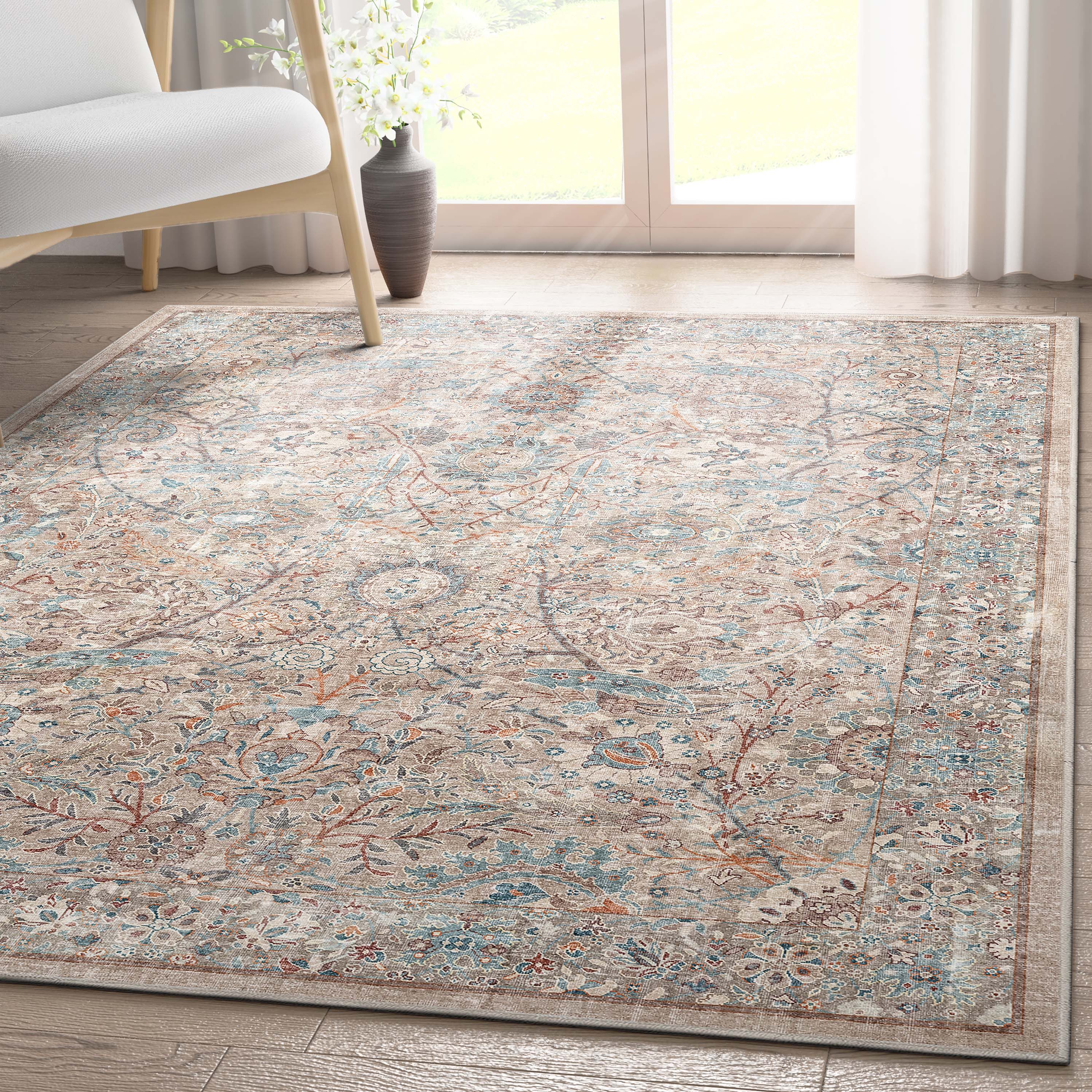 Emilia Vintage Persian Ivory 6' x 9' Washable Chenille Rug