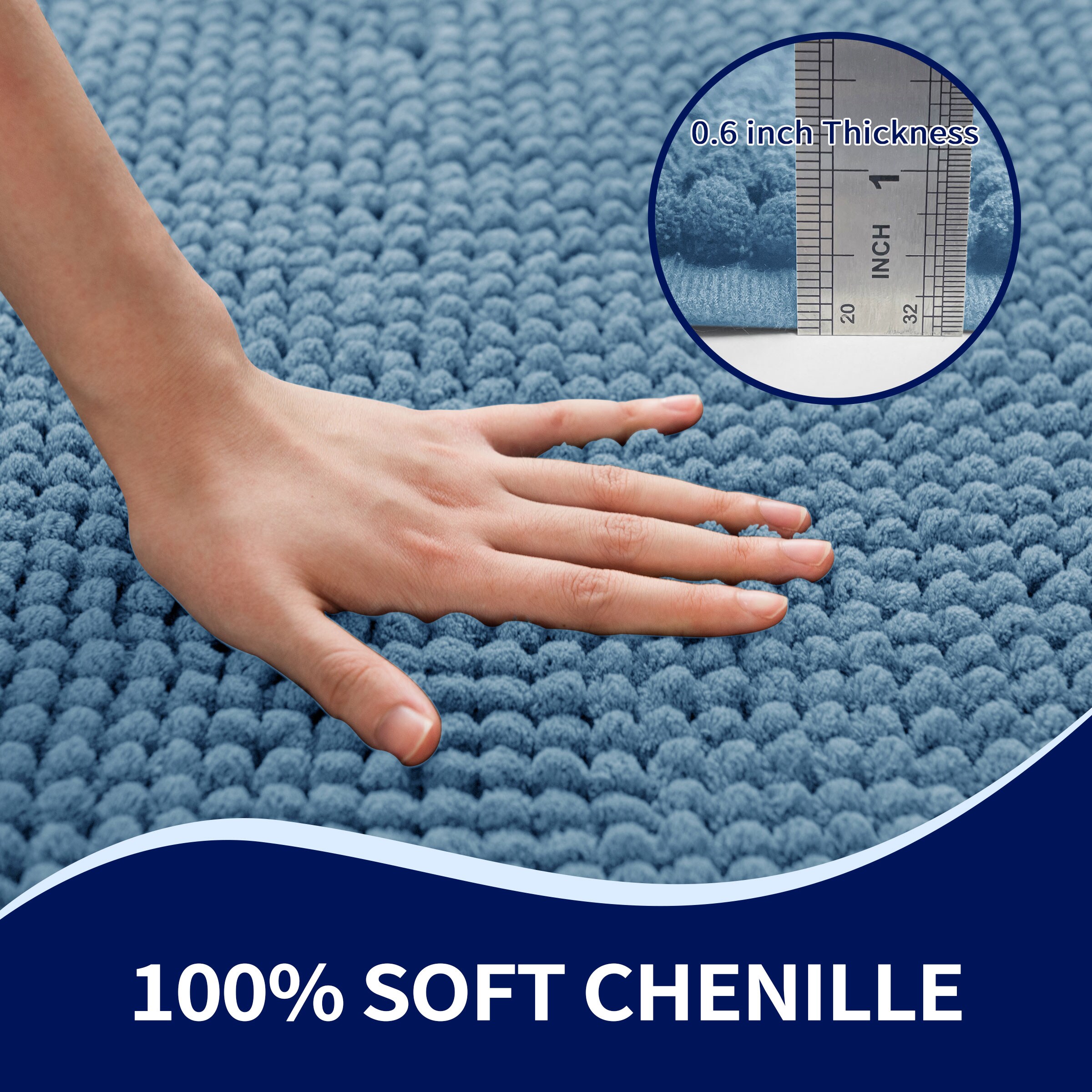 Subrtex Luxury Chenille 20-in x 32-in Stone Blue Polyester Bath Rug in the Bathroom  Rugs & Mats department at