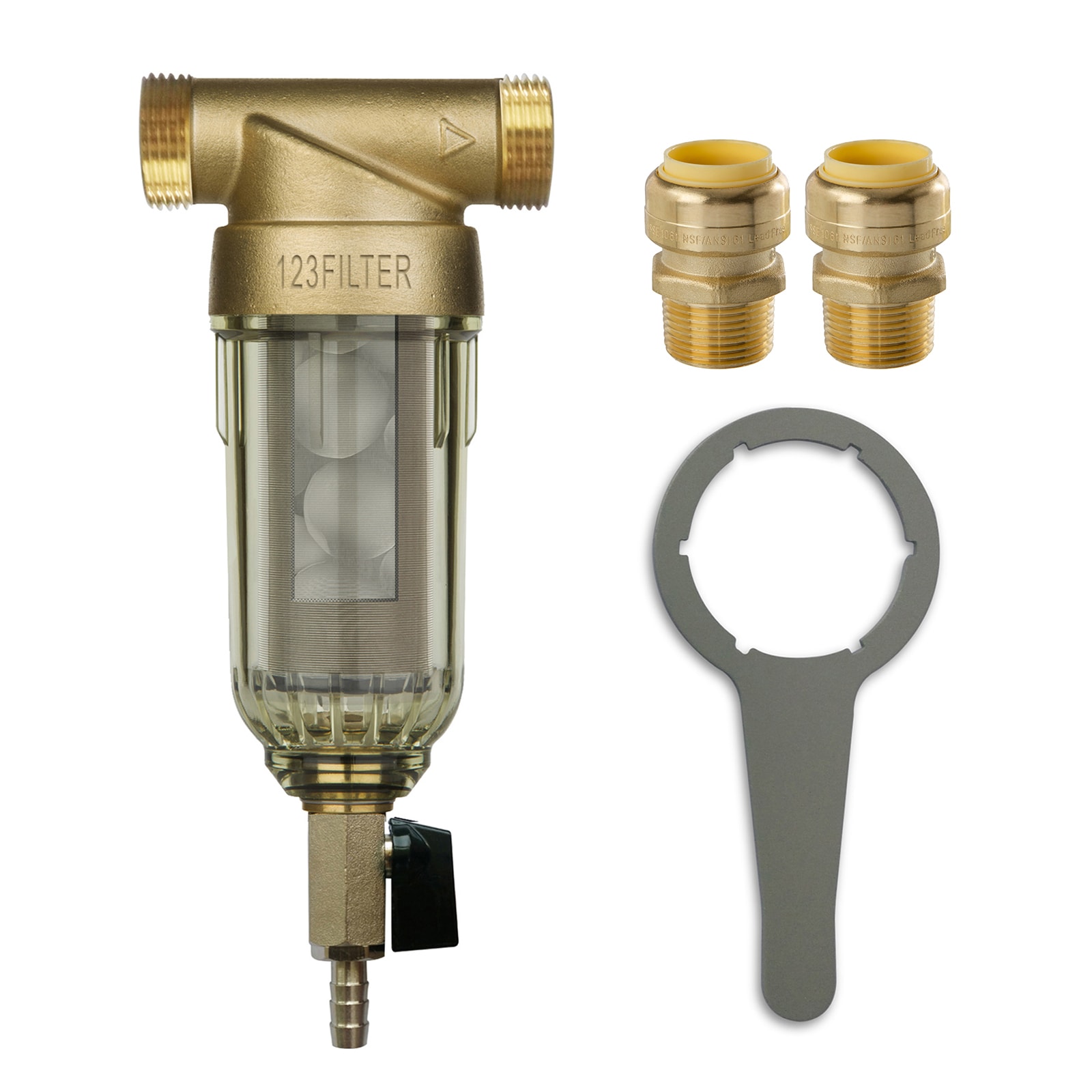 iSpring WSP-50SL+AC12M12X2 50 Micron Sediment Water Filter with Siliphos Single-stage 12-GPM Scale control media Well water Whole House Water Filtration System