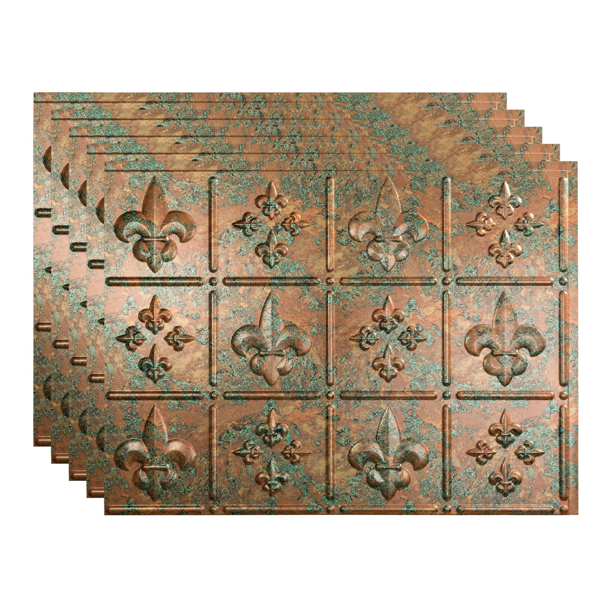 Fasade PB6611 Fleur-de-Lis 18.25-in x 24.25-in Vinyl Copper Fantasy Backsplash Panels 5.0 -Pack