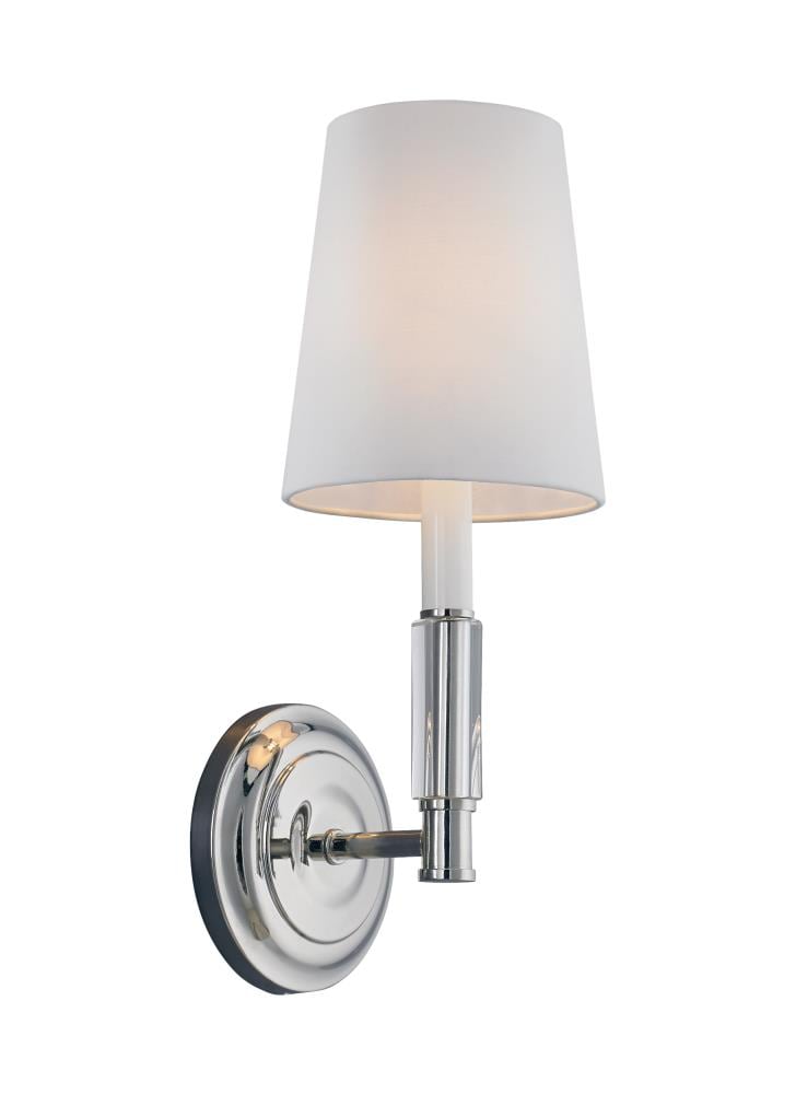 Polished Nickel Round White Fabric Shade Wall Sconce