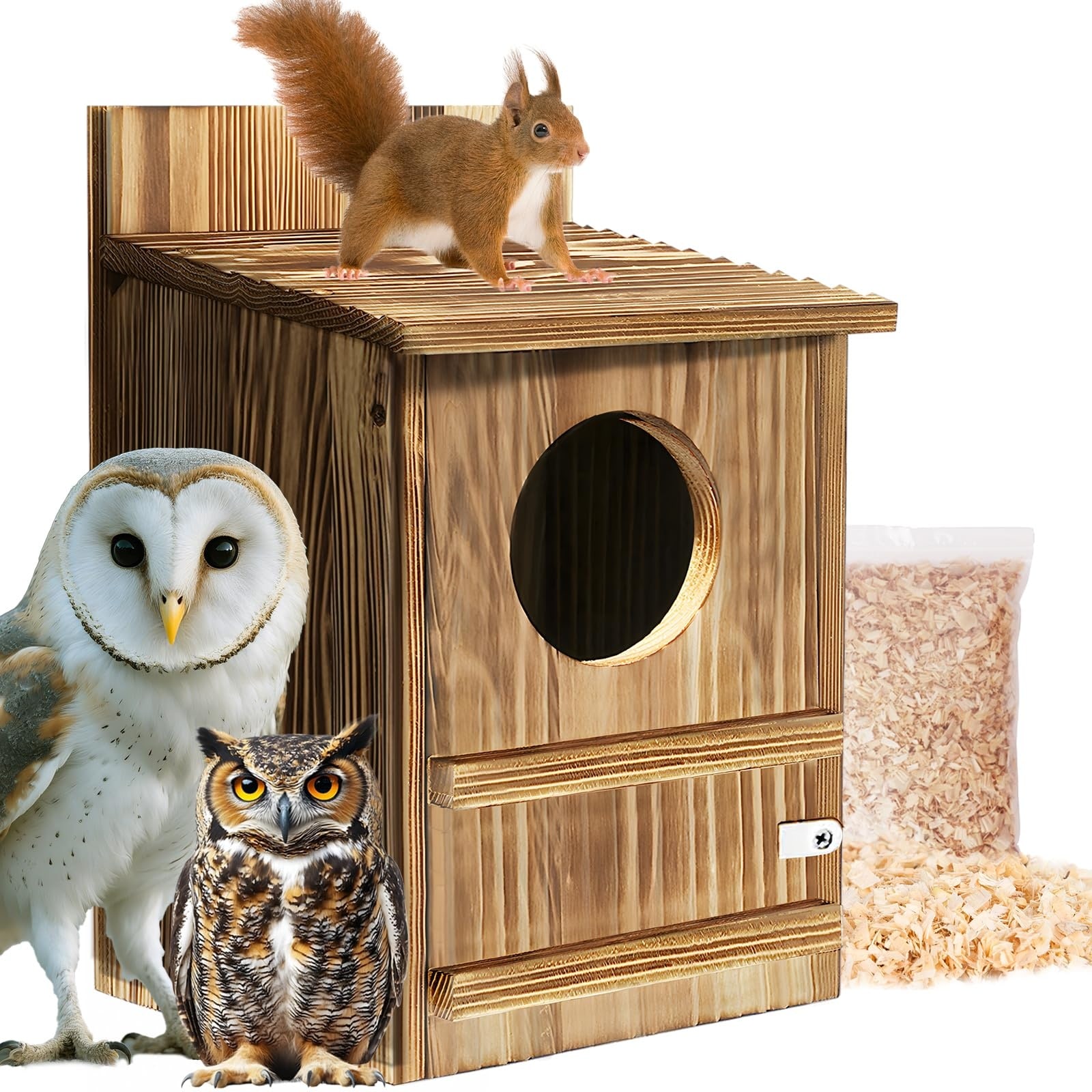 Justincity -  Owl House 1 Piece 9 in L x 7.5 in W x 14.5 in H Wooden Outdoor Nesting Box with Sha...