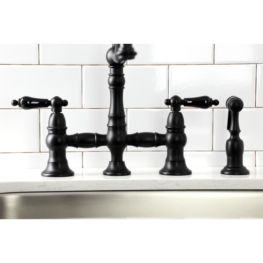 Kingston Brass Duchess Matte Black Double Handle Bridge Kitchen Faucet ...