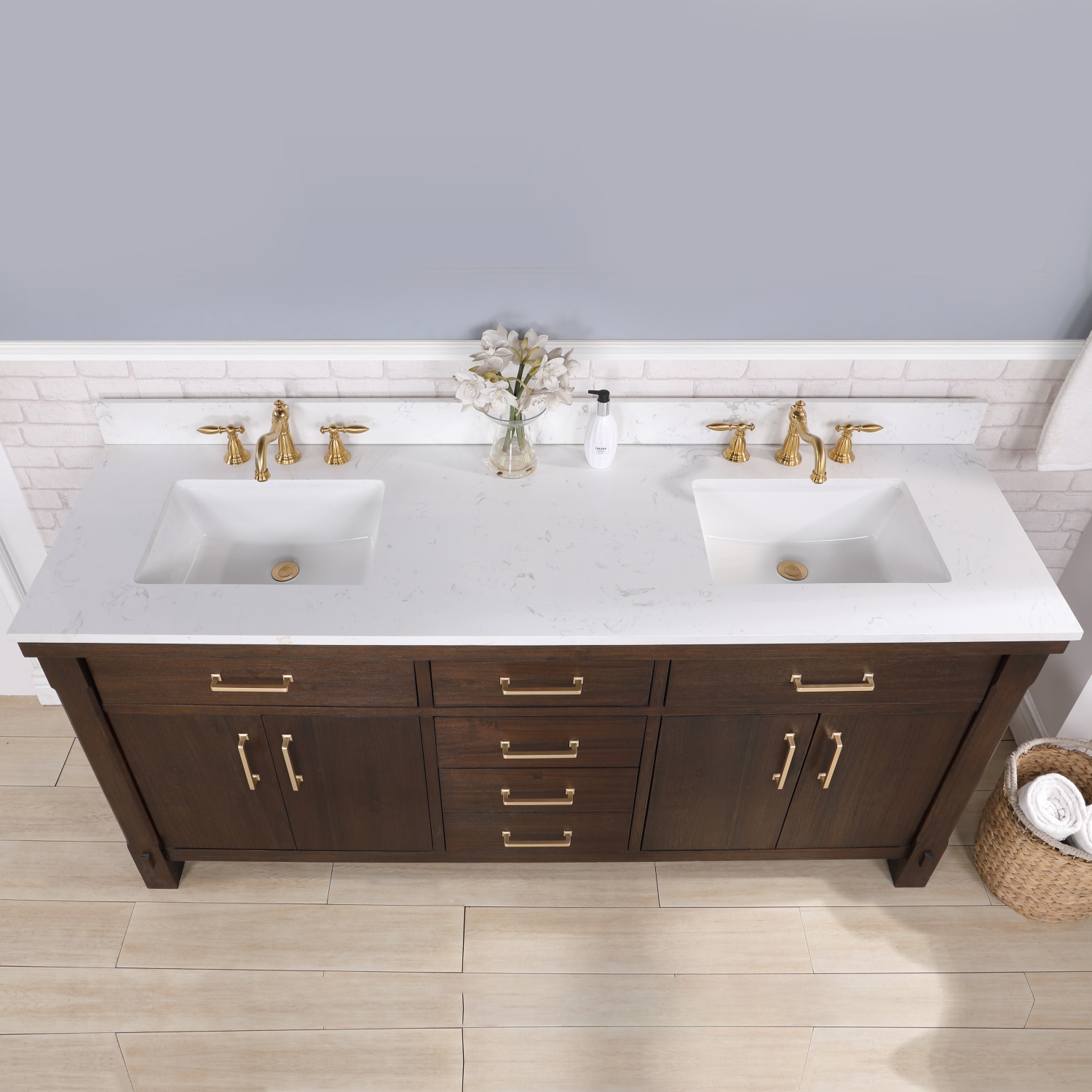 Vinnova Viella 72-in Deep Walnut Undermount Double Sink Bathroom Vanity ...