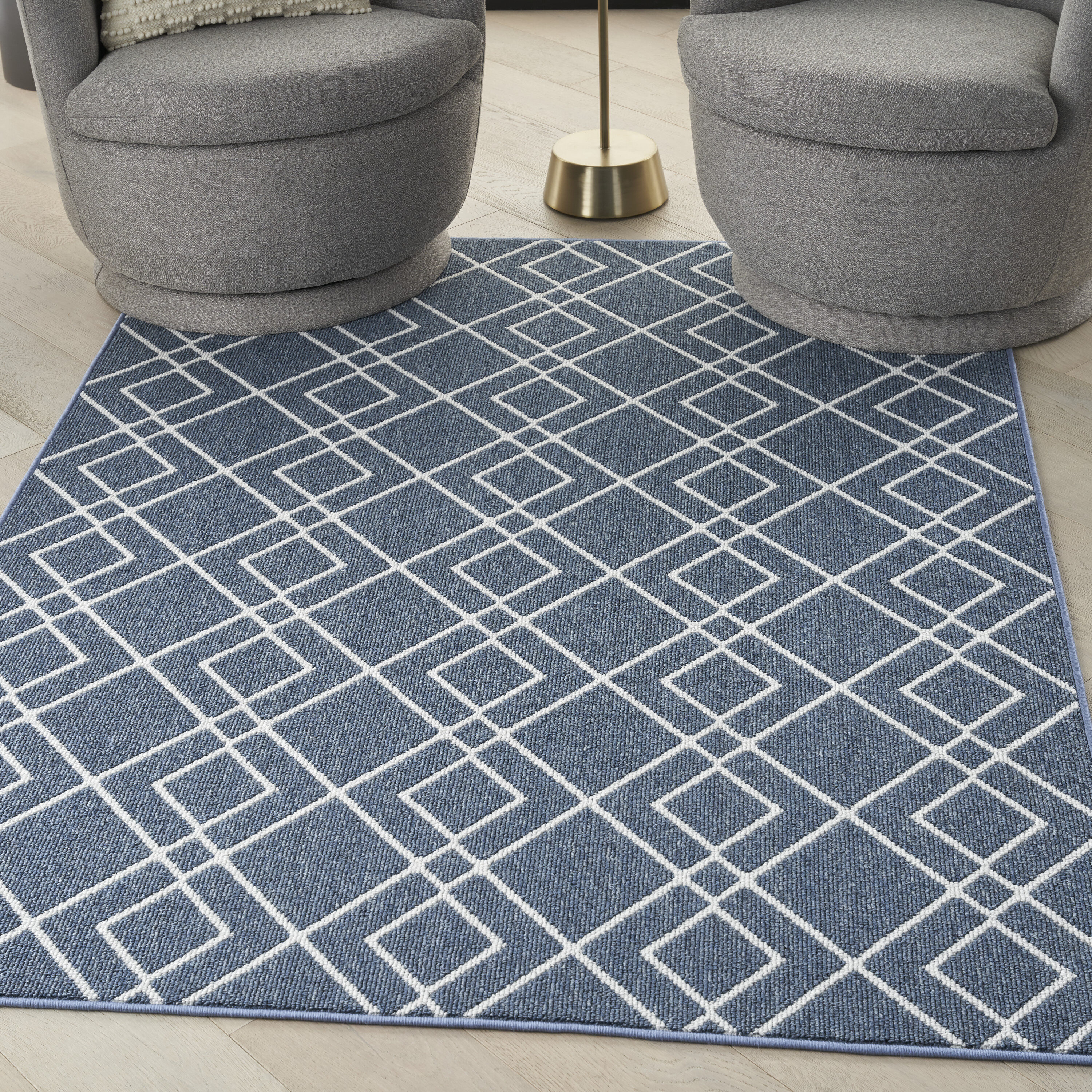 Nourison 099446087782 Modern Lines 5 x 7 (ft) Loomed Polypropylene Denim Rectangular Indoor Geometric Mid-Century Modern Area rug