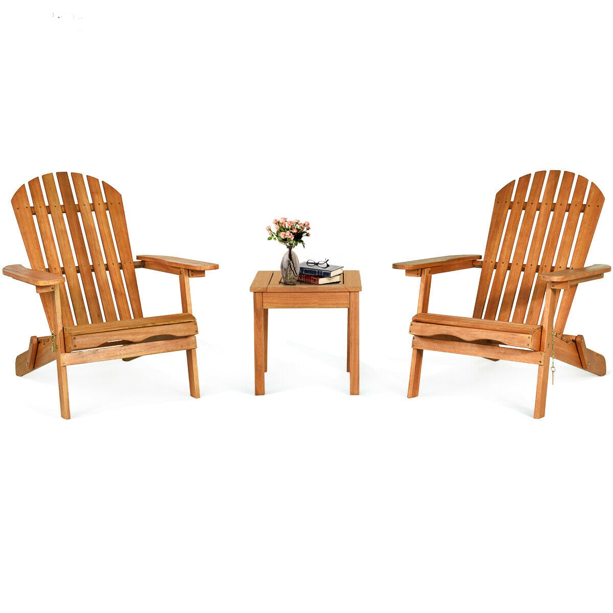Forclover HYFC-3PCS880 3-Pieces Adirondack Chair Set 3-Piece Patio Conversation Set with Brown