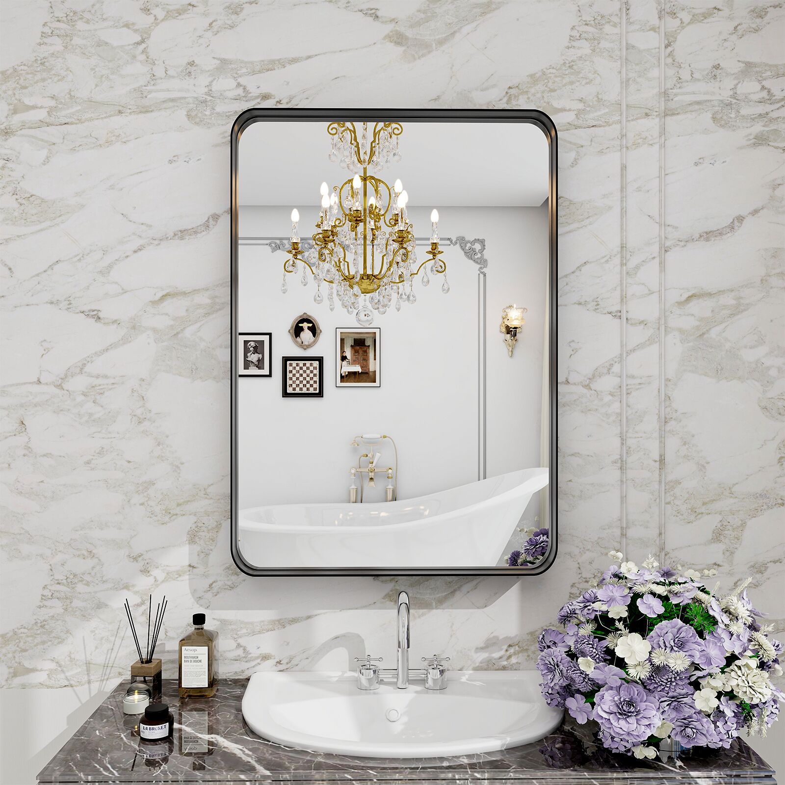 BEAUTYPEAK LS-YSJ-REAJ2436-B 23.6-Inches W x 35.4-Inches H Rectangle Black Framed Wall Mirror