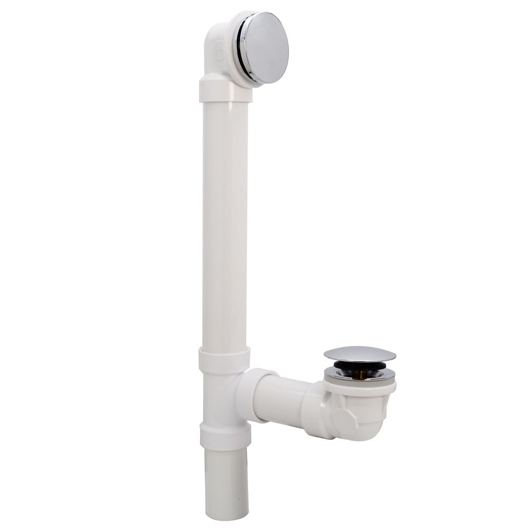 WESTBRASS 493244H-26 Illusionary Overflow 12 In. and 4 In. Sch. 40 PVC Bath Waste and Overflow with Tip-toe Bath Drain In Polished Chrome
