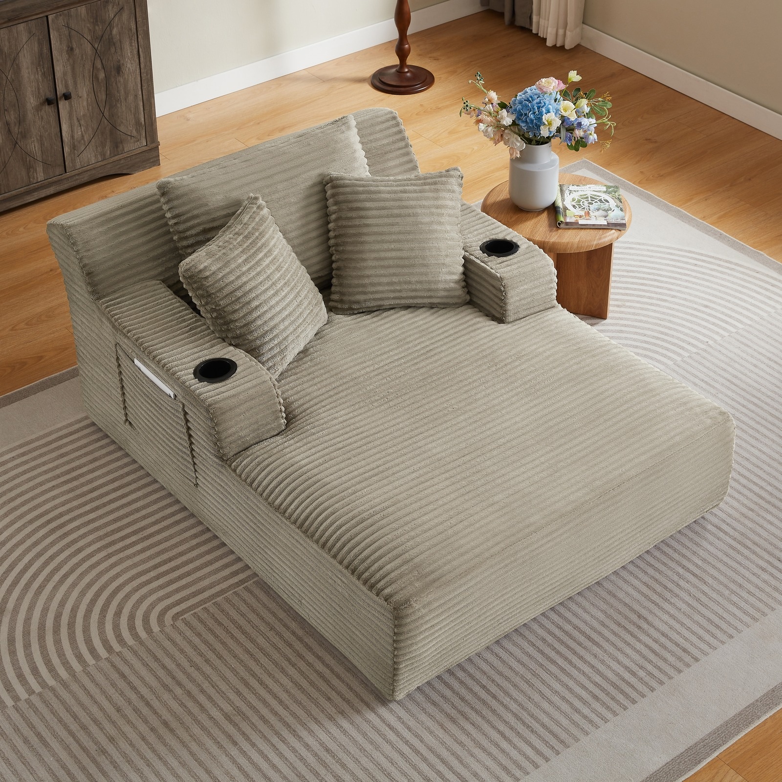 Horizons Prime - Oversized Camel Corduroy Upholstered Chaise Lounge Chair with Ergonomic Design a...