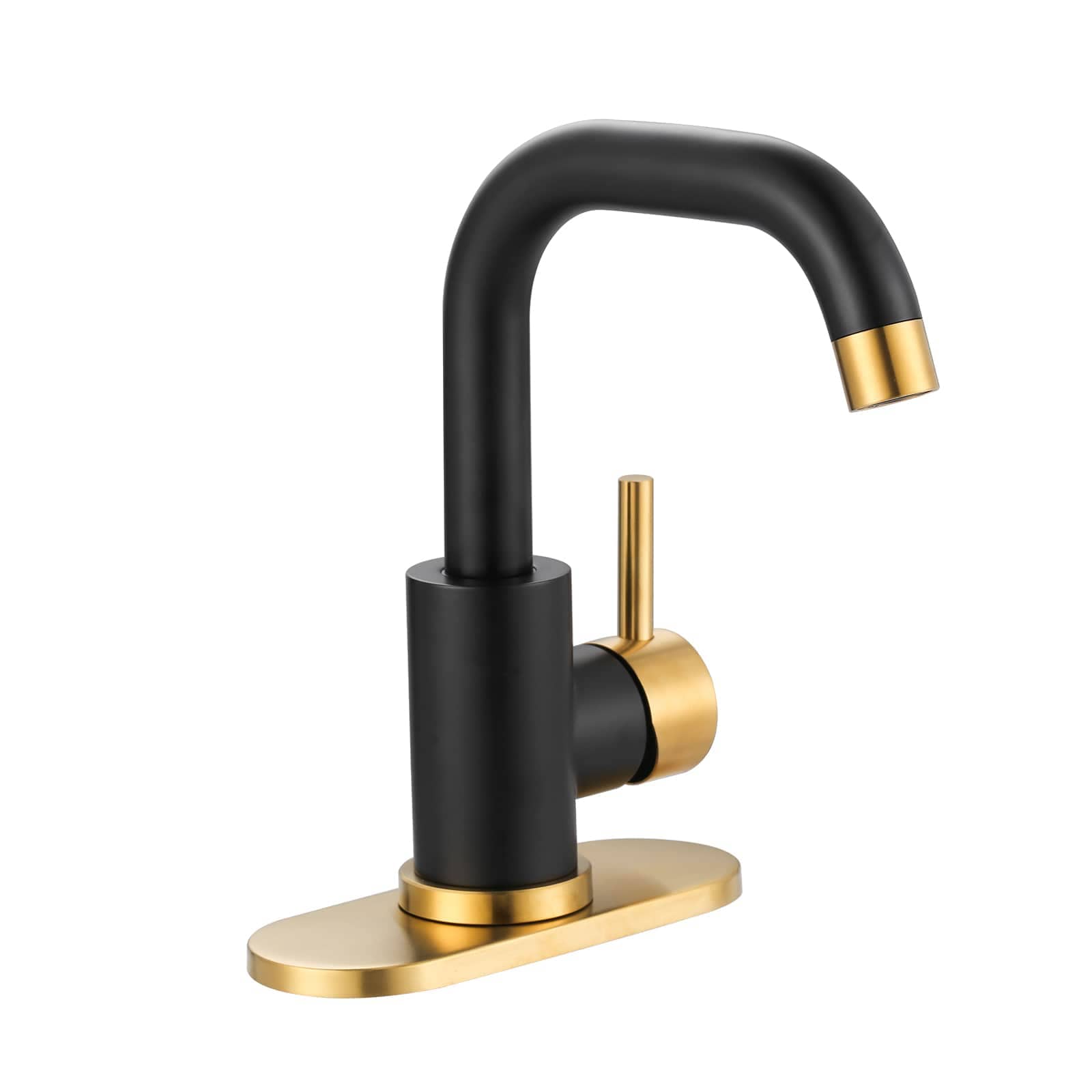 ALEASHA Single Handle Bar Faucet with 360-degree Swivel Spout for Prep Sink or Wet Bar in Black and Gold