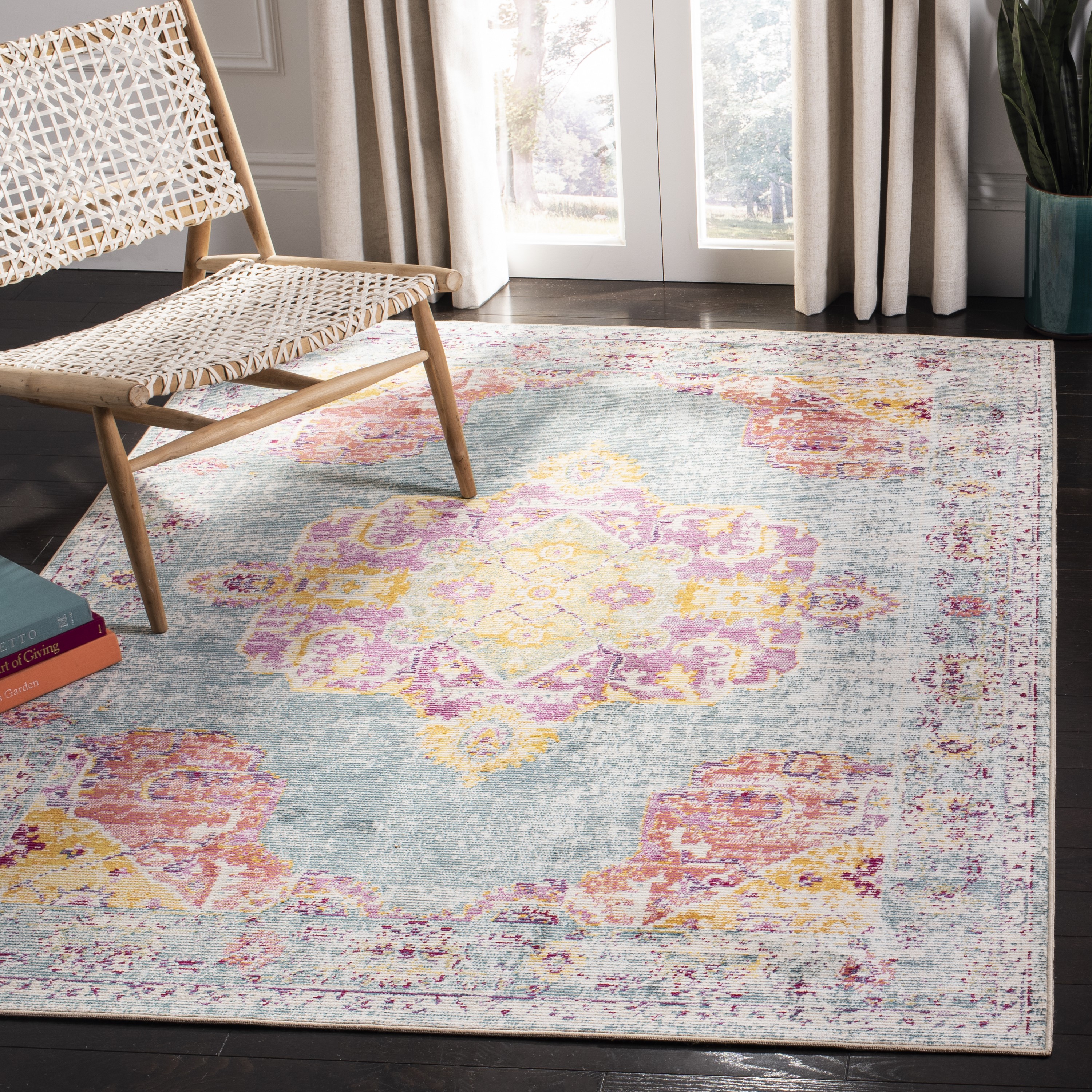 Safavieh CRS520K-4 Crystal Freemont 4 x 6 (ft) Loomed Polypropylene Turquoise/Rust Rectangular Indoor Distressed/Overdyed Vintage Area rug