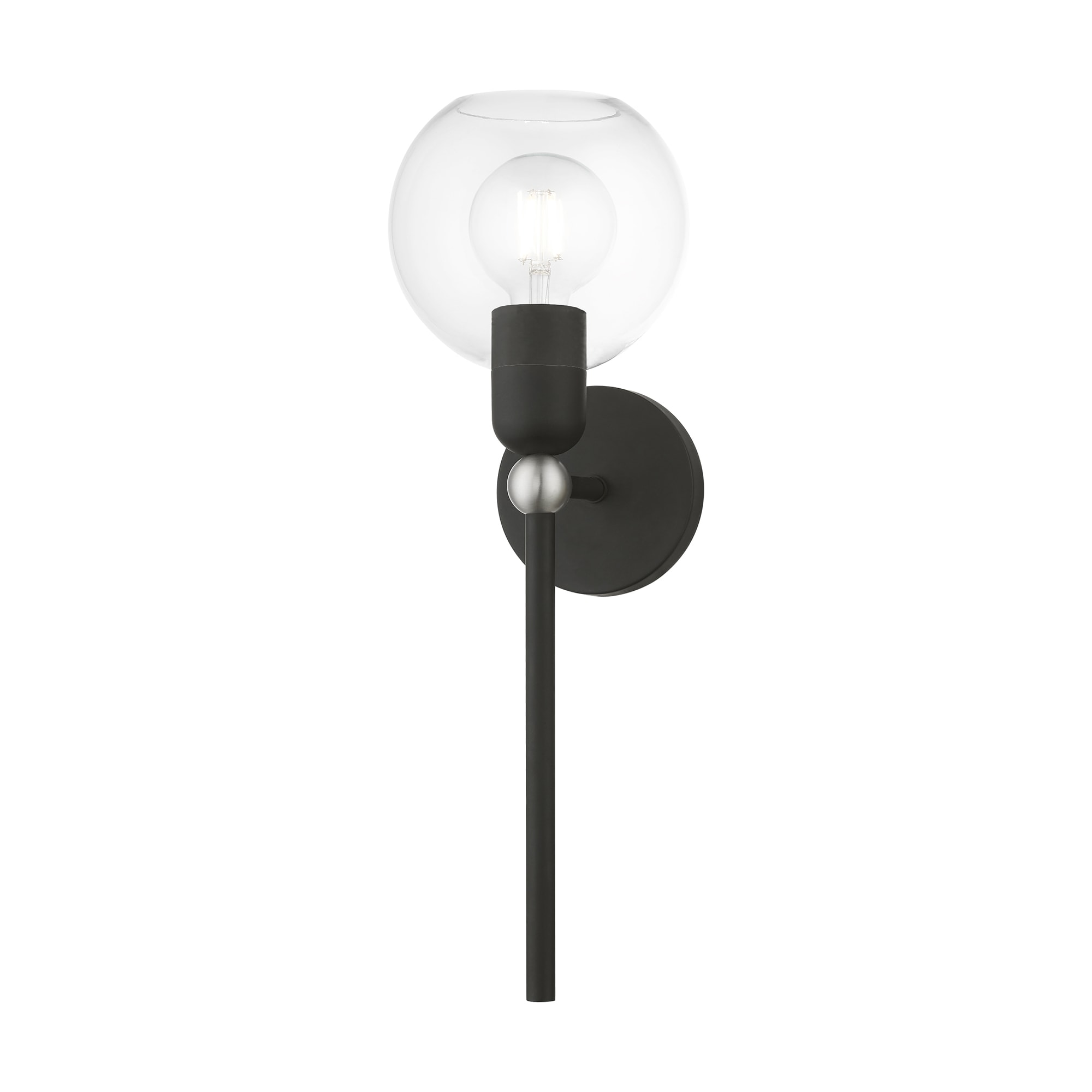 Black and Brushed Nickel 1-Light Sconce with Clear Glass Shade