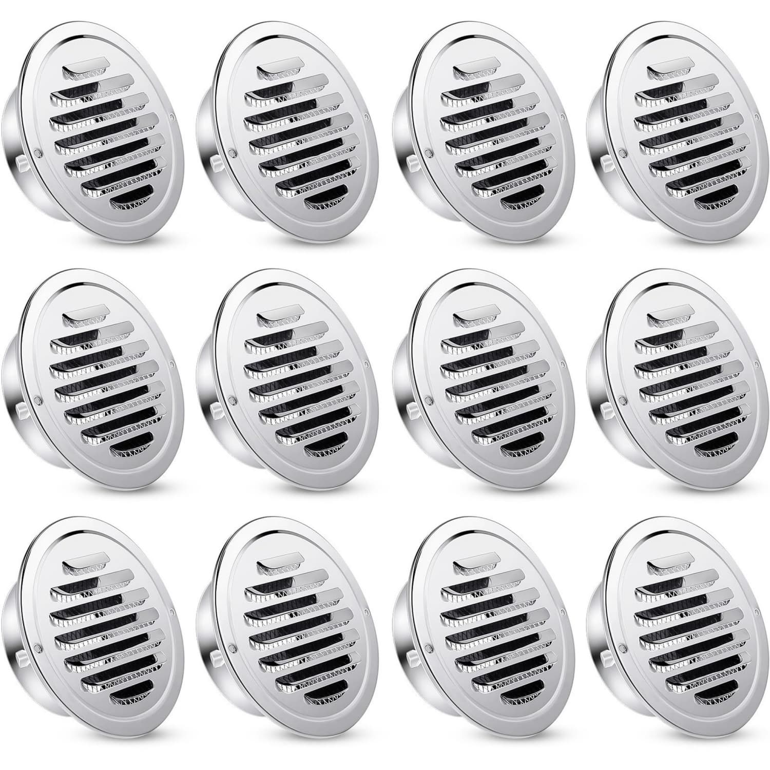 Angel Sar 12-Pack 4-in Round Silver Soffit Vent Cover with Mesh Screen for Home Outdoor Bathroom