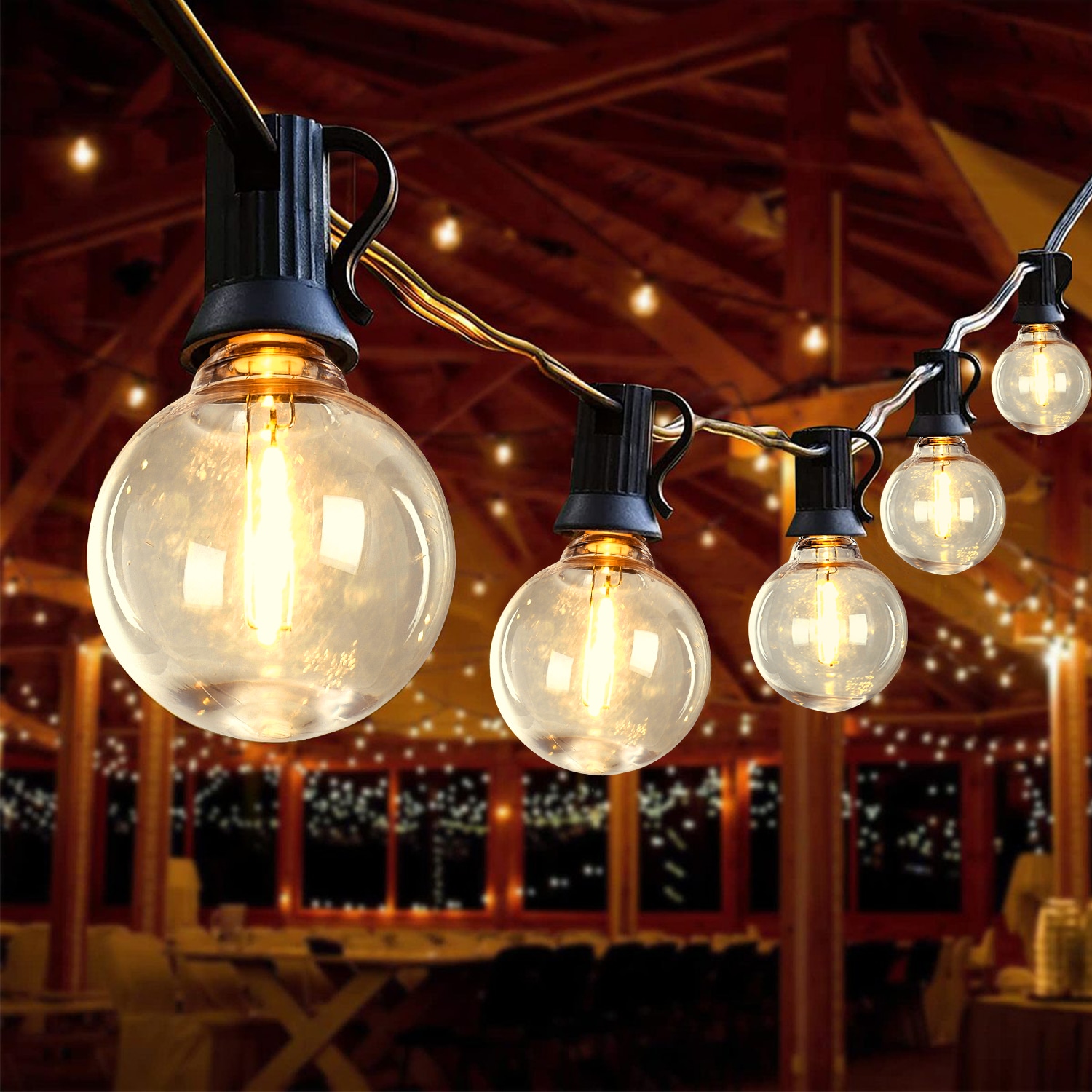 Tinyhomie 98FT LED Outdoor String Lights Plugin Waterproof Patio Lights with 50 Shatterproof Bulbs Warm White Outdoor Hanging Light Decor for Backyard Deck Garden Bistro Porch Party