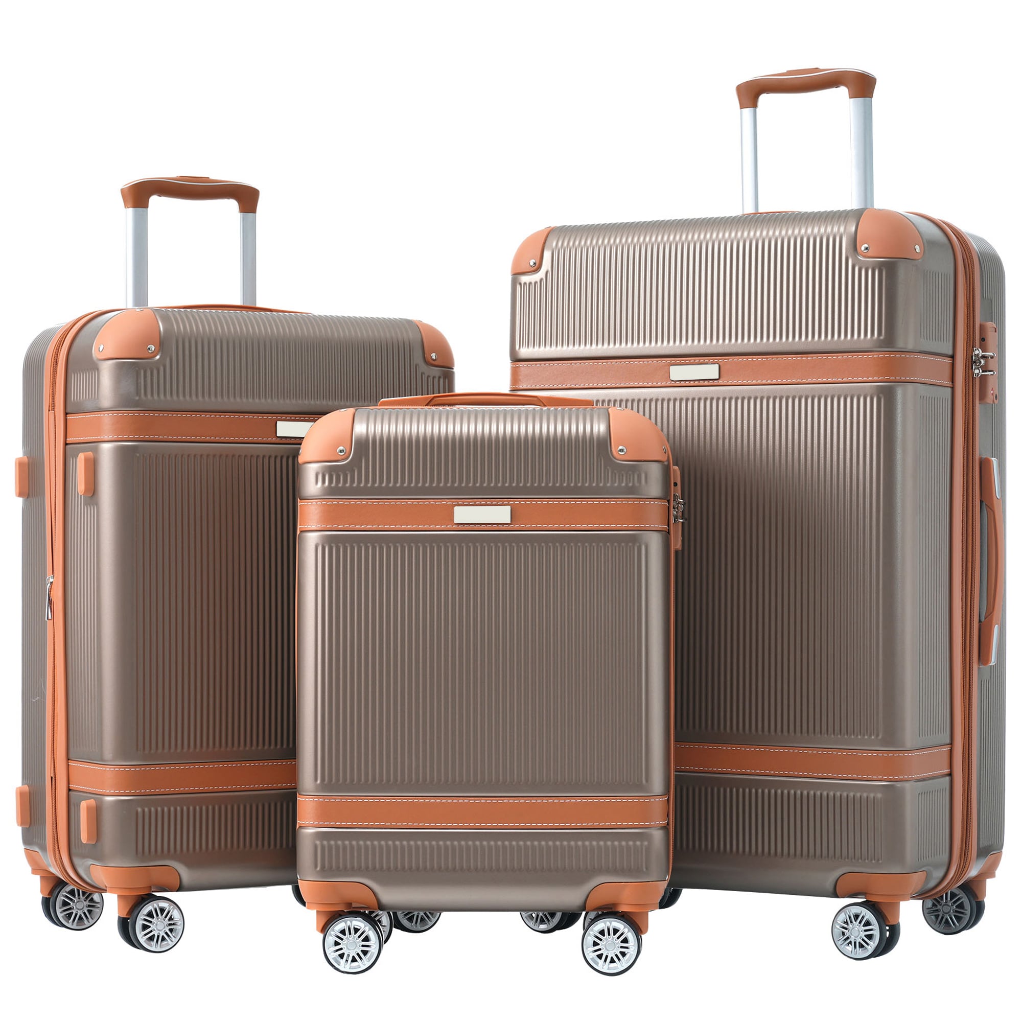 Bybafun YD9500055 19.7"x12.2"x30.7" Coppery Plastic Hardshell Suitcase set 3 -Bag