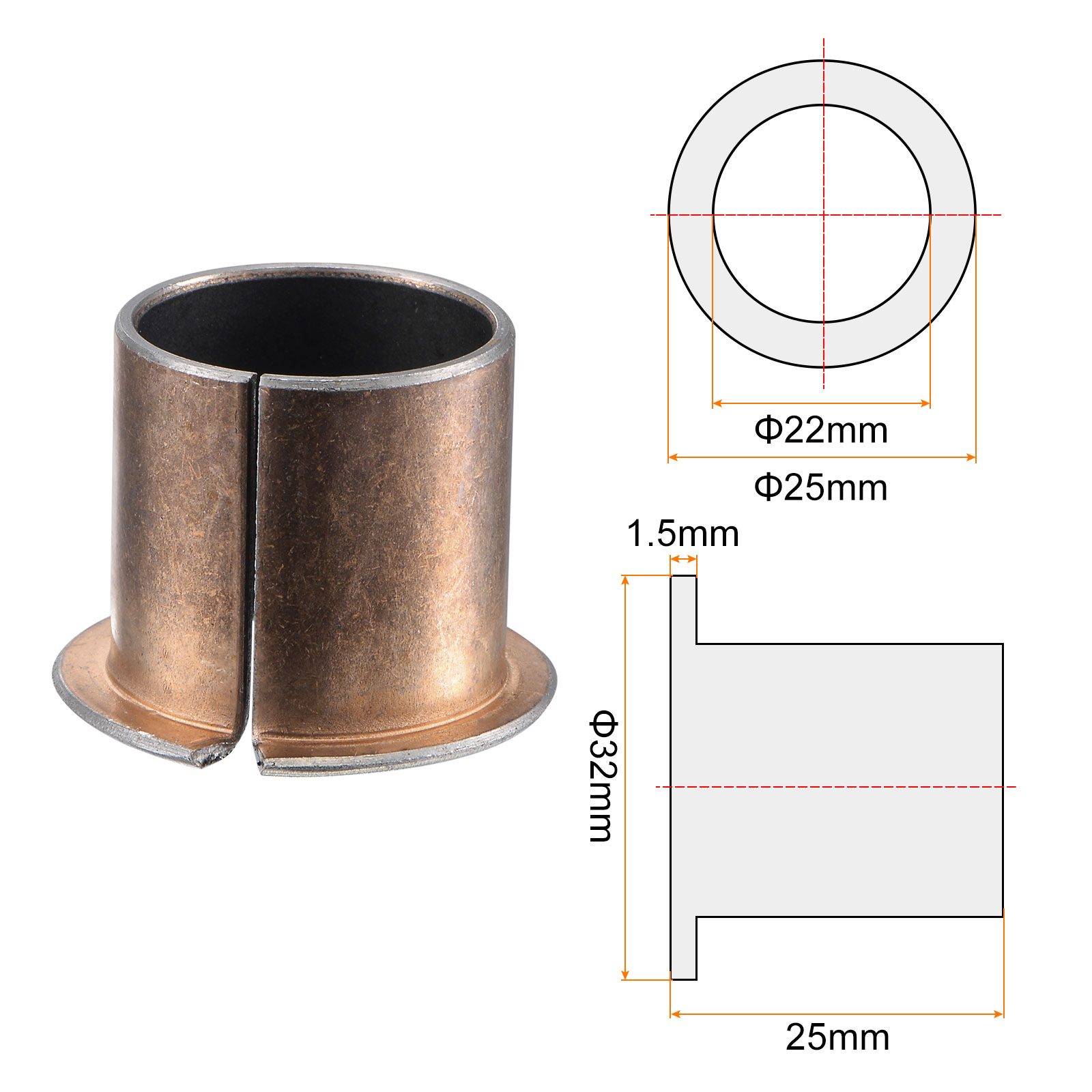 Unique Bargains Flanged Sleeve Bearings 22mm Bore x 25mm OD x 25mm ...