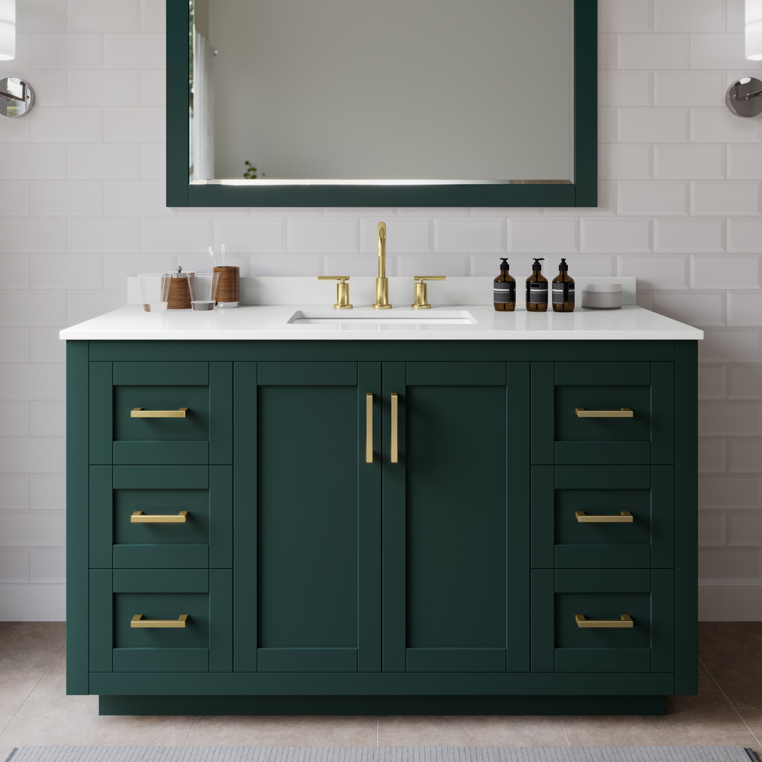 Wyndham Collection WCF292954SGDWQUS3M46 Miranda 54-in Green Undermount Single Sink Bathroom Vanity with White Quartz Top (Mirror Included)