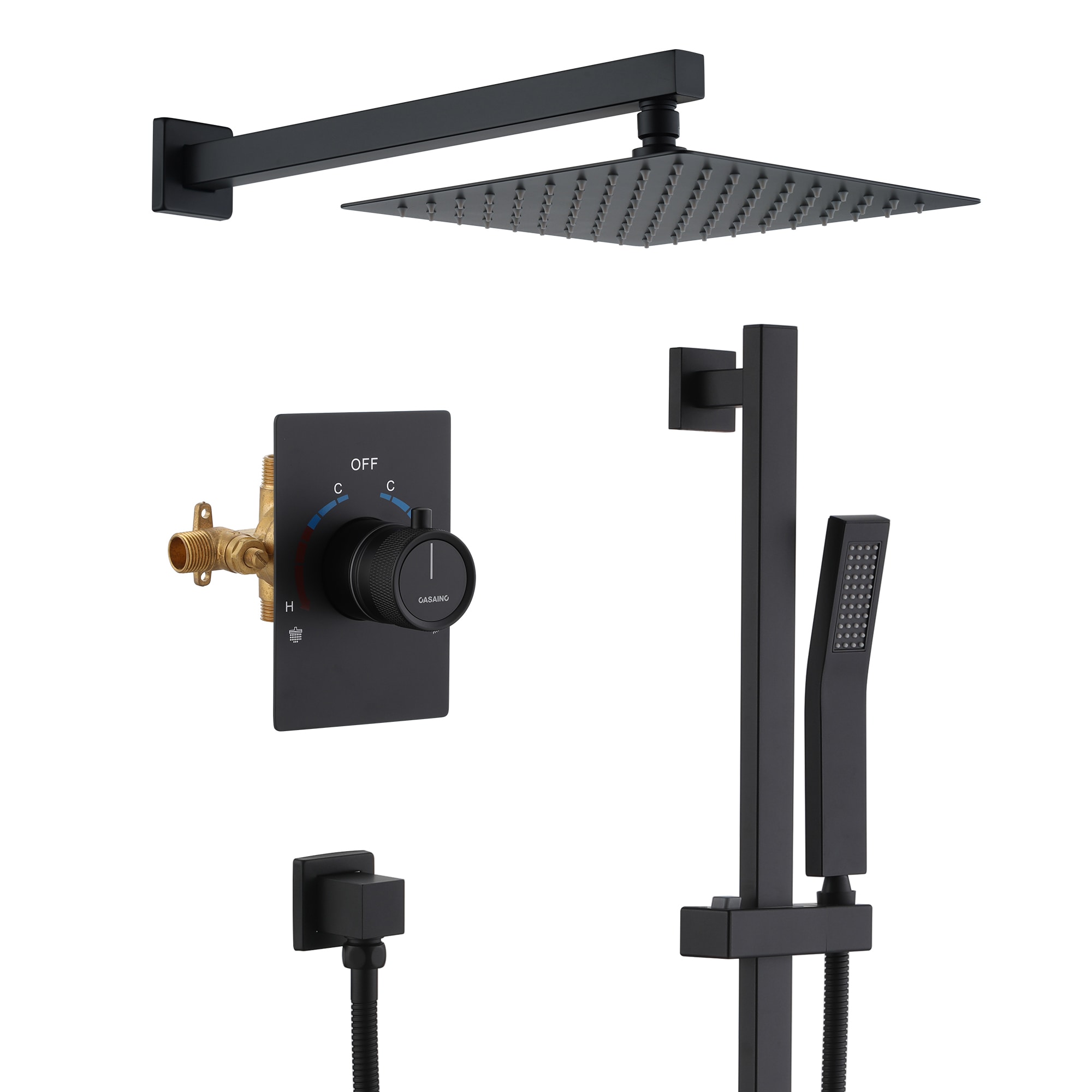 CASAINC KCHS0014-10MB Matte Black 10-in Built-In Shower Faucet System with 2-way Diverter ( Thermostatic Valve Included )