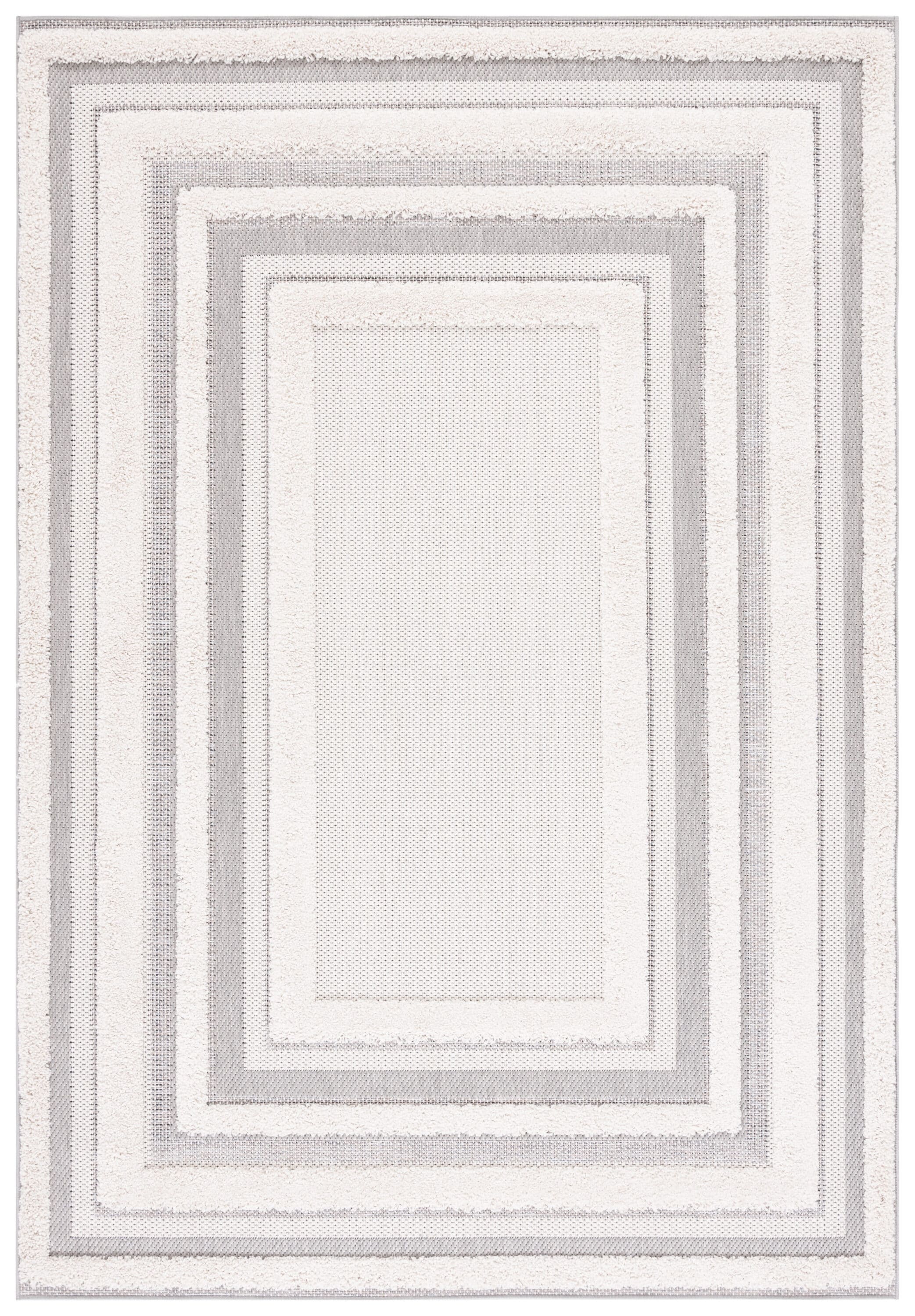 Ivory and Grey Rectangular Non-slip Synthetic Area Rug 4' x 6'