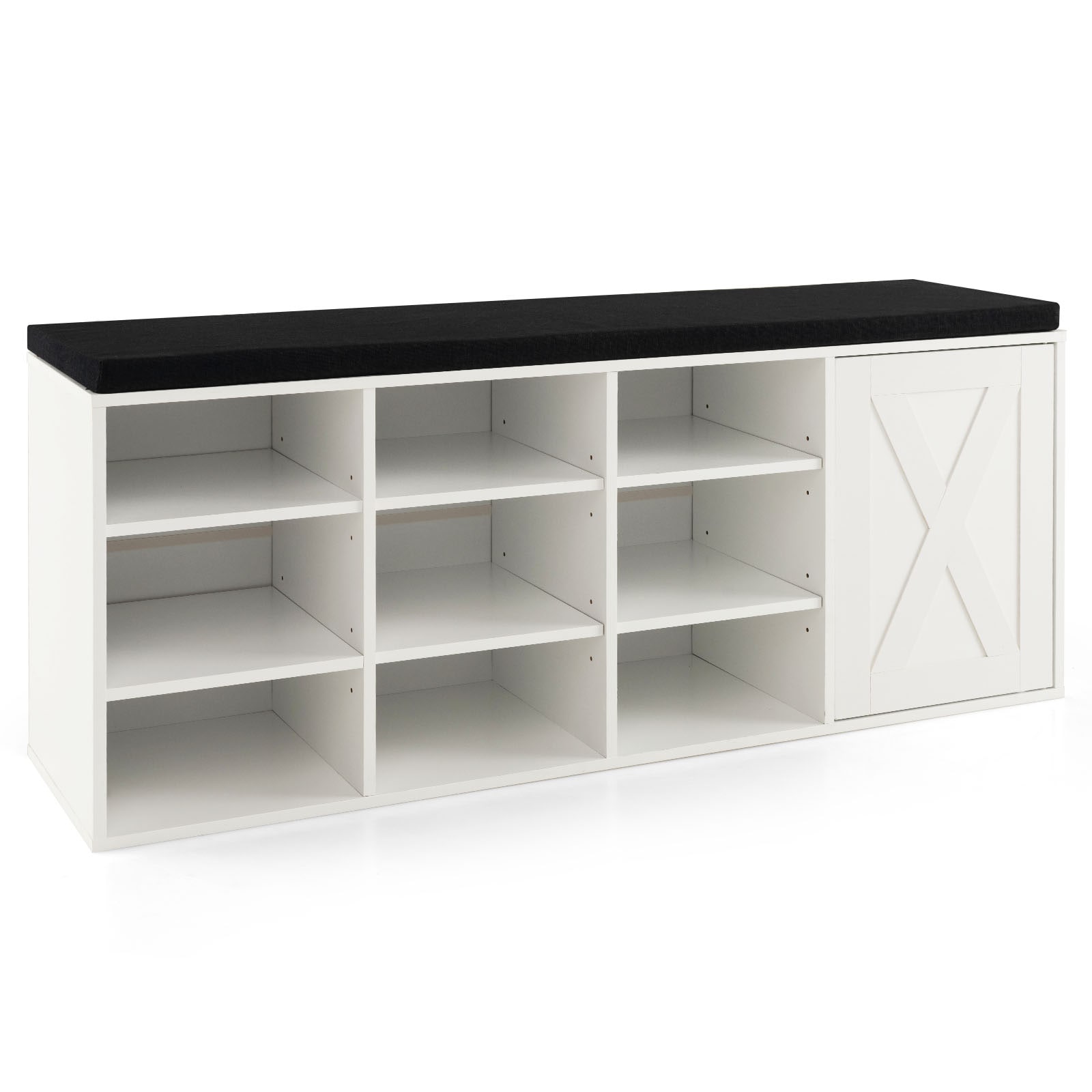 Slickblue 19.5 inch H 9 Tier Shoe Storage Bench for Entryway Engineered Wood Cushioned Seat Cabinet Organizer Rustic Brown/White