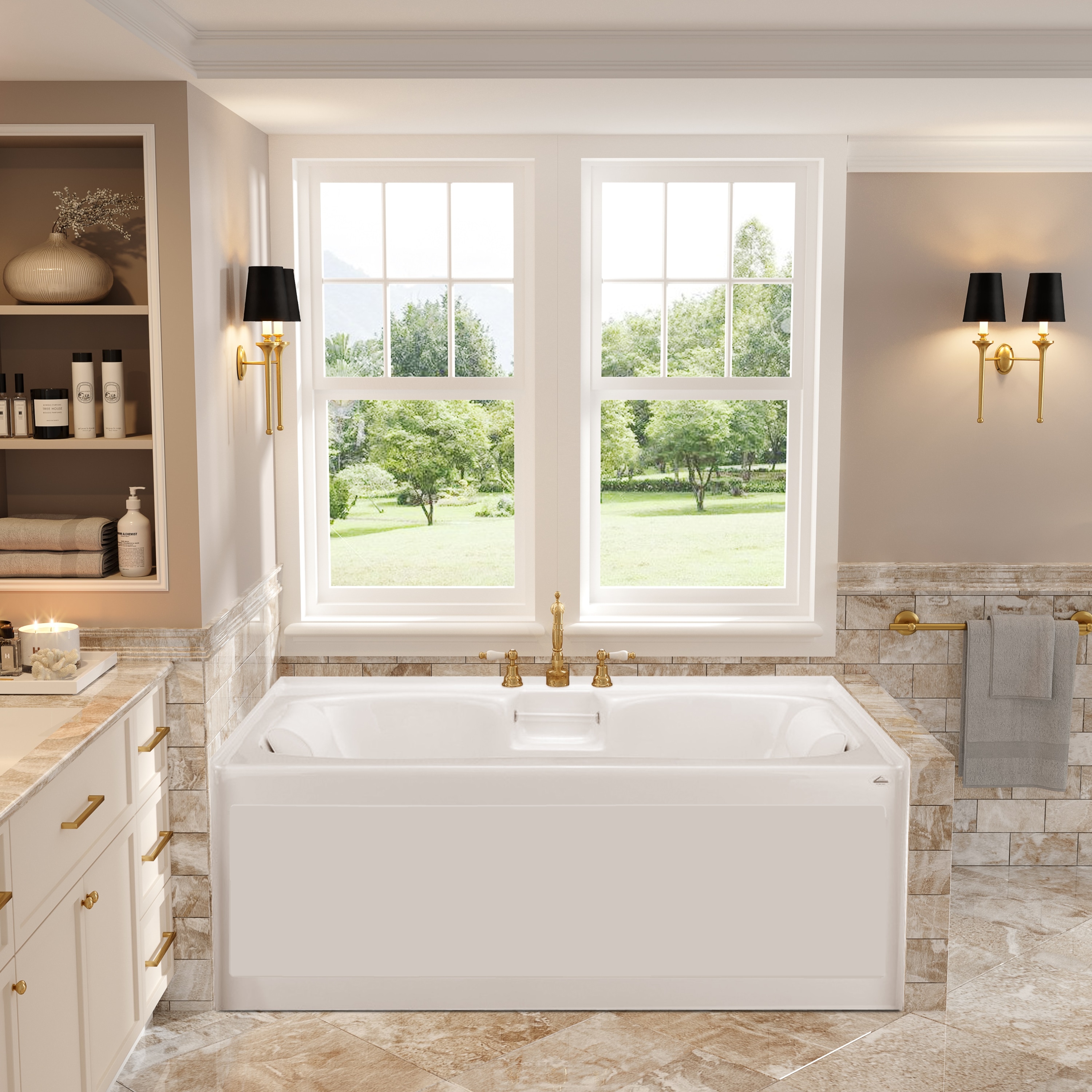 Laurel Mountain 4260APTO64 Alcove Plus 41.75-in x 59.75-in White Acrylic Hourglass Alcove Soaking bathtub ( Front center Drain )