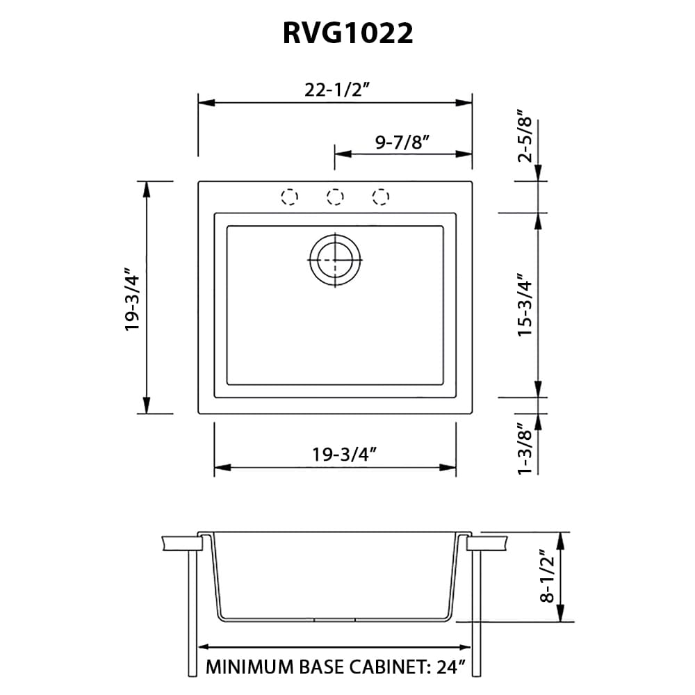 Ruvati epiGranite Drop-In 22.5-in x 20-in Midnight Black Granite Single ...