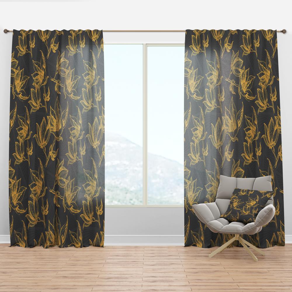 Designart CTN18637-52-108 108-in Black Floral Room darkening Thermal lined Rod pocket Single curtain panel