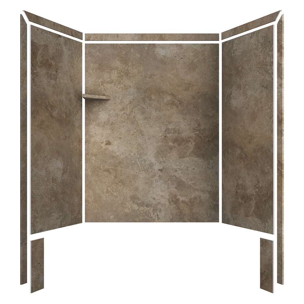 FlexStone SSK60367831MT Royale 60-in W x 36-in D x 80-in H Mocha Travertine 3.0 -Piece Glue Up Alcove Shower wall surround
