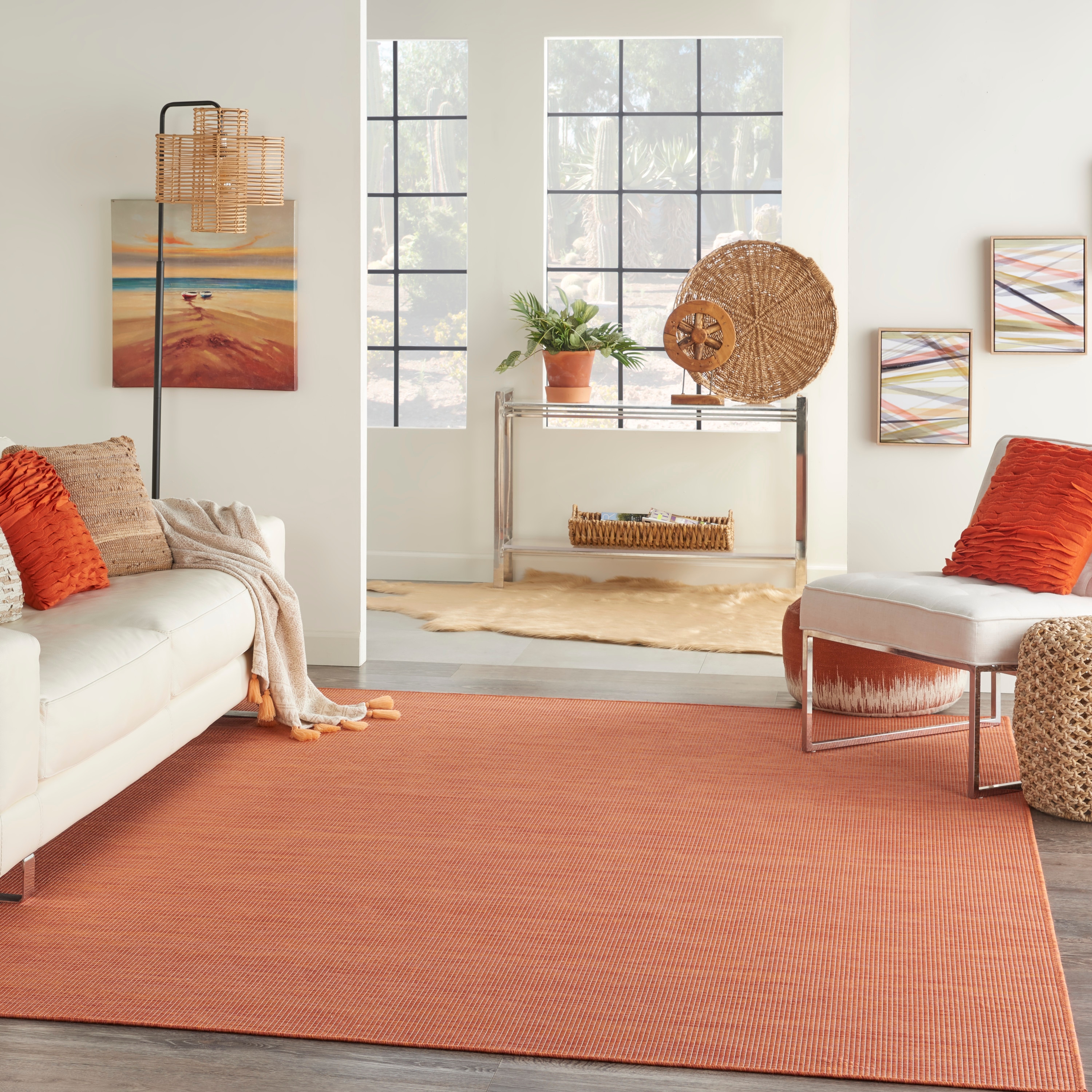 Positano Elegance Terracotta Flat-Weave 7' x 10' Synthetic Rug