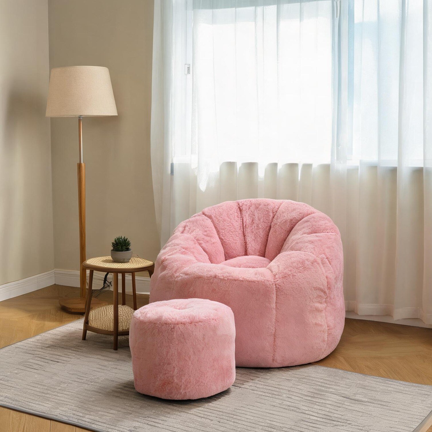 sunjurt Faux Fur Bean Bag Chair with High-Density Foam Filler Shell ...