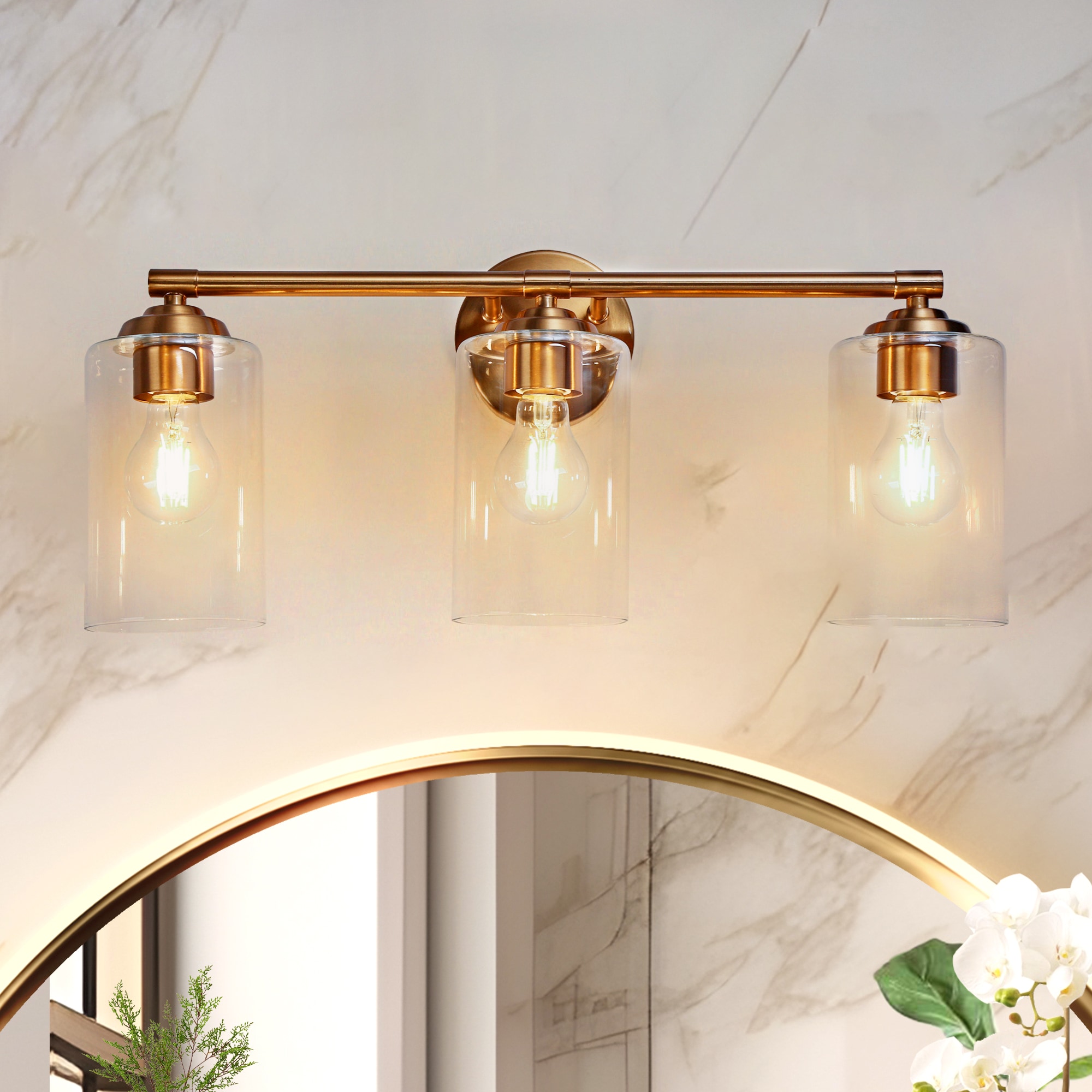 LNC LNAV7VA5167O9C Sauvignon 22-in 3 -Light Polished Gold Modern/contemporary Vanity light