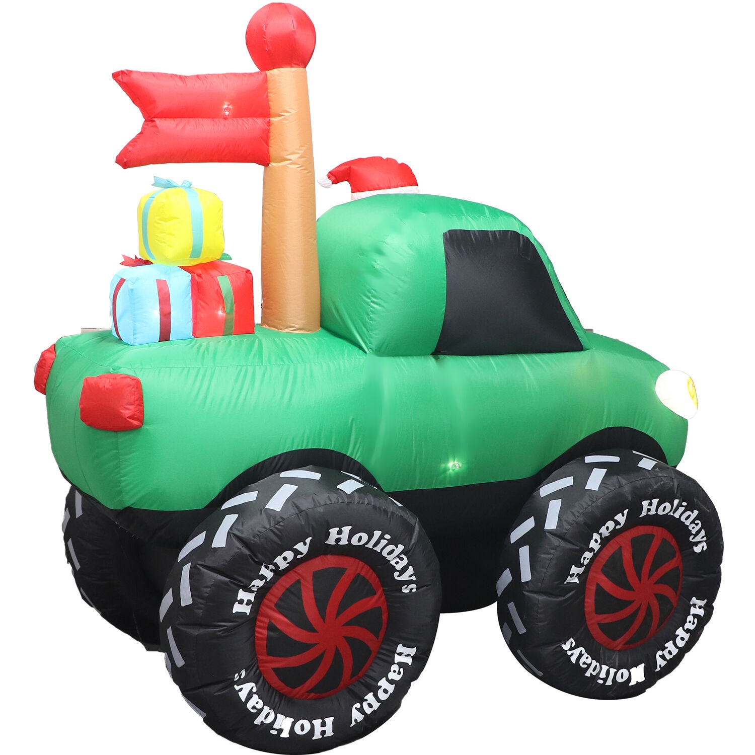 6-Ft Tall Pre-lit Santa in Green Monster Truck Inflatable