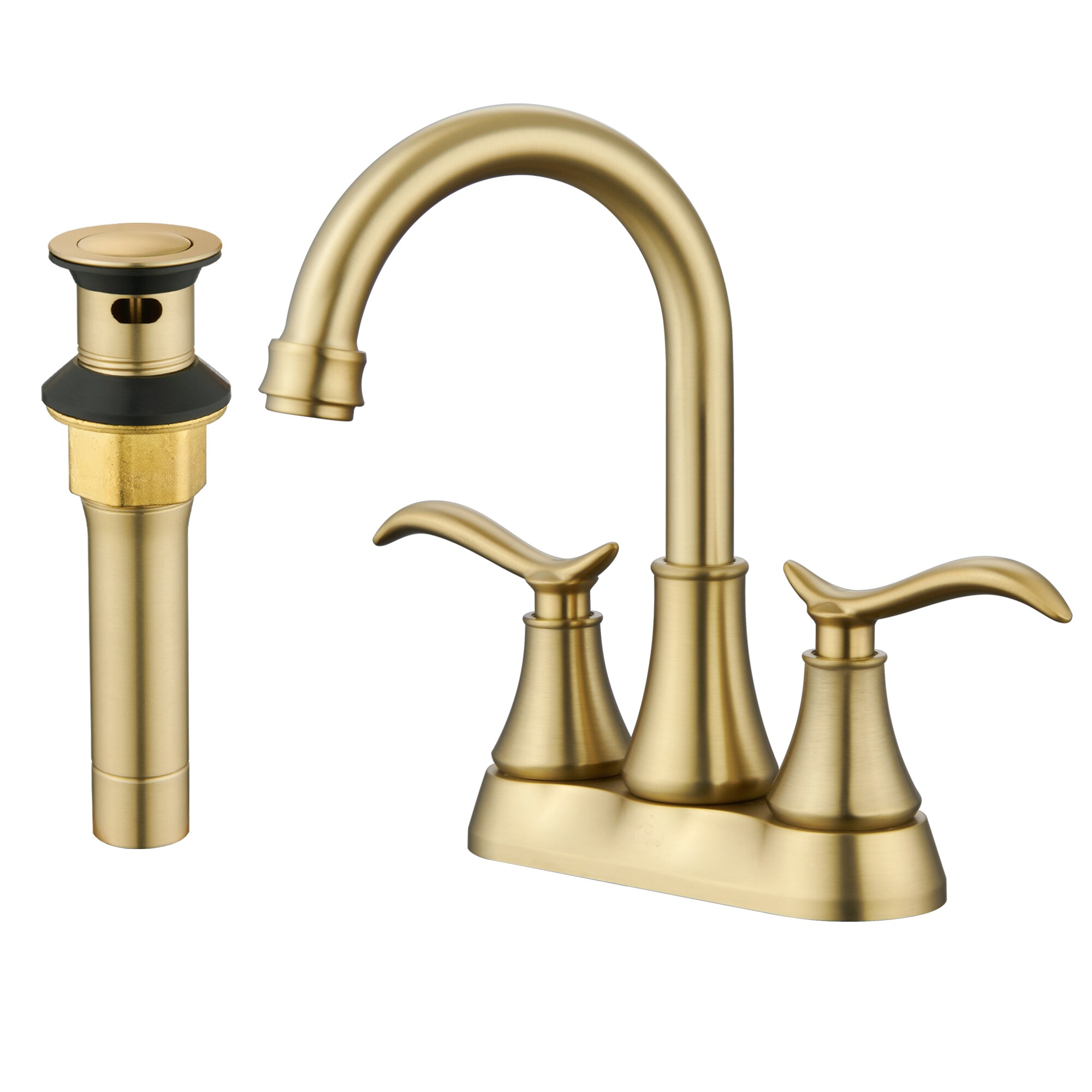 CASAINC YT-37MB-H Brushed Gold 4-in centerset 2-handle Mid-arc Residential Handle Bathroom Sink Faucet with Drain with Deck Plate