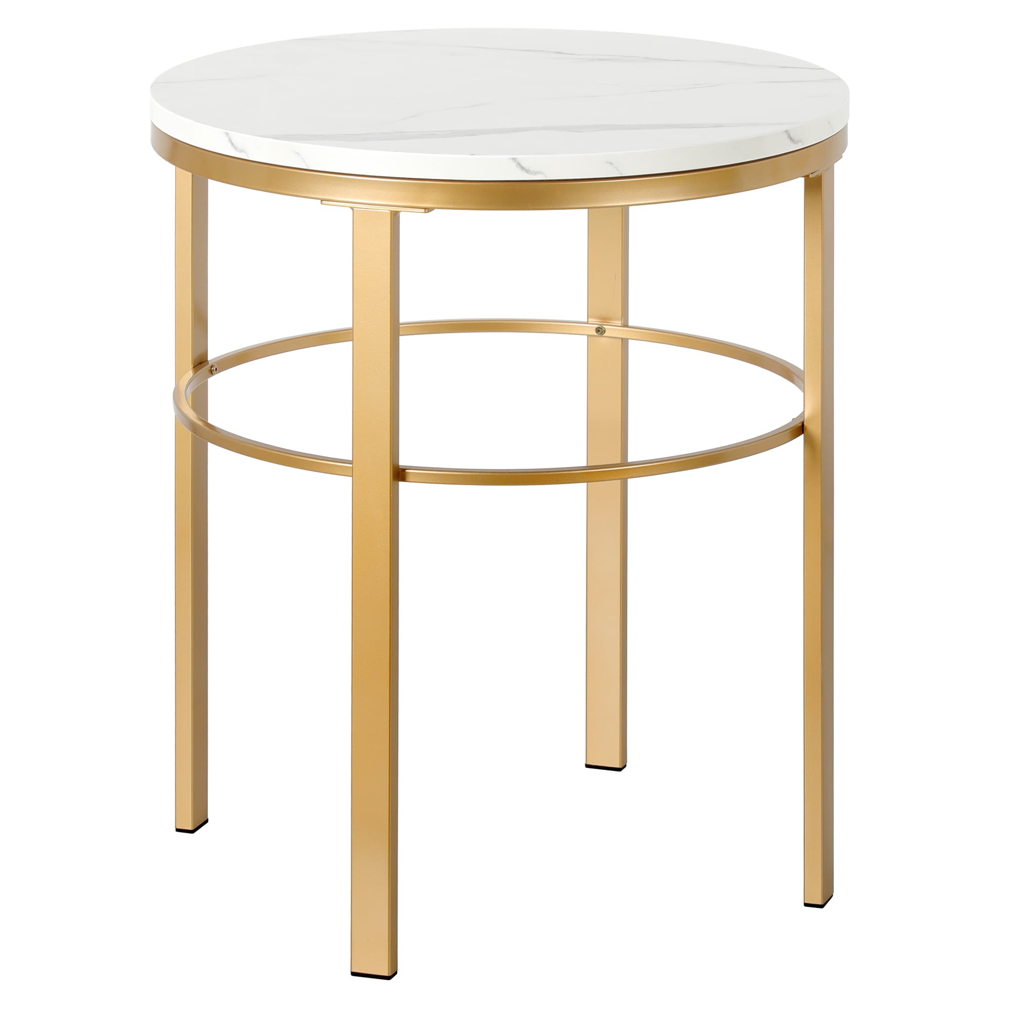 Hailey Home ST1885 20-in W x 24-in H Brass/Faux Marble Faux marble Round Modern End Table Assembly Required