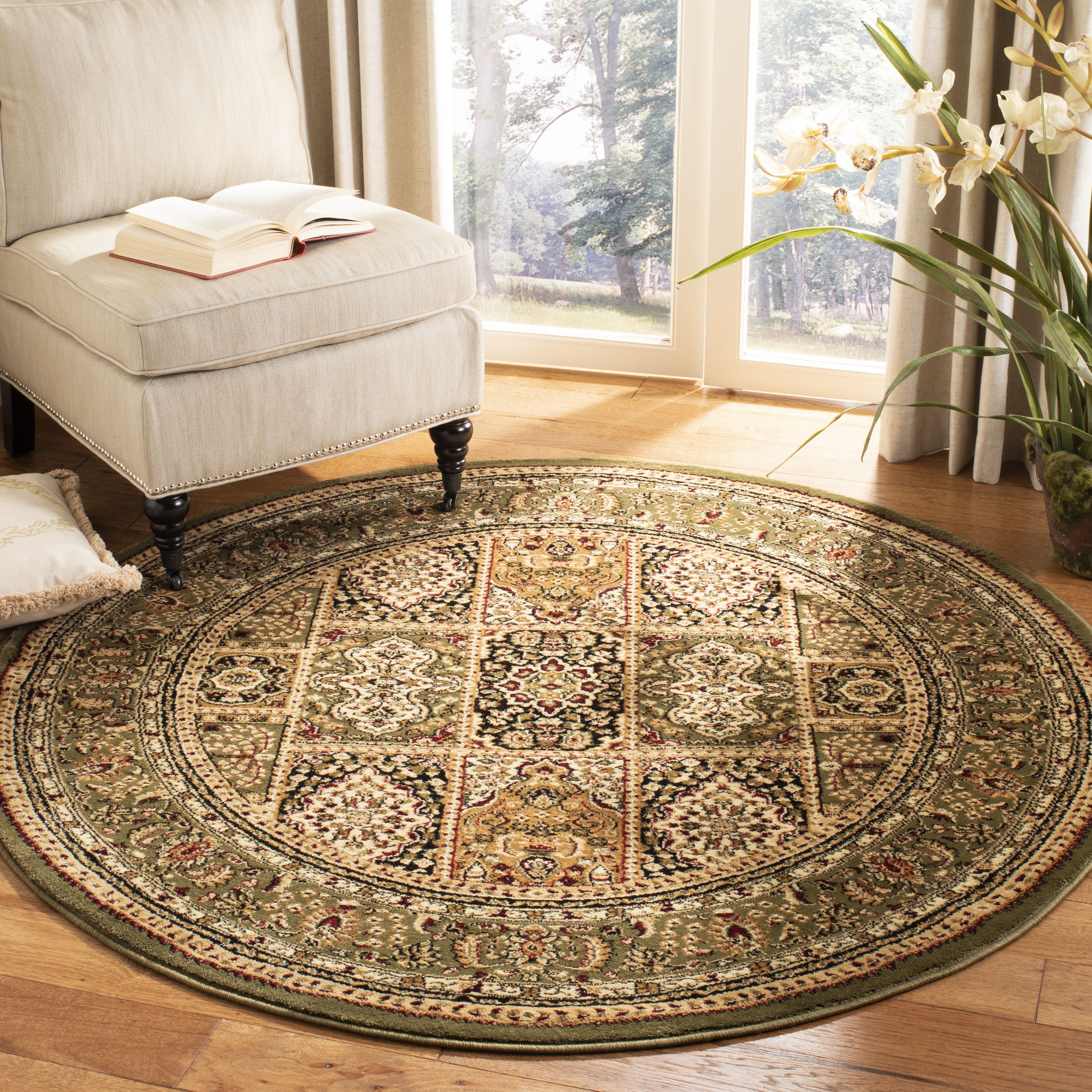 Safavieh LNH217A-10R Lyndhurst Bolero 10 x 10 (ft) Loomed Polypropylene Multi/Green Round Indoor Floral/Botanical Oriental Area rug