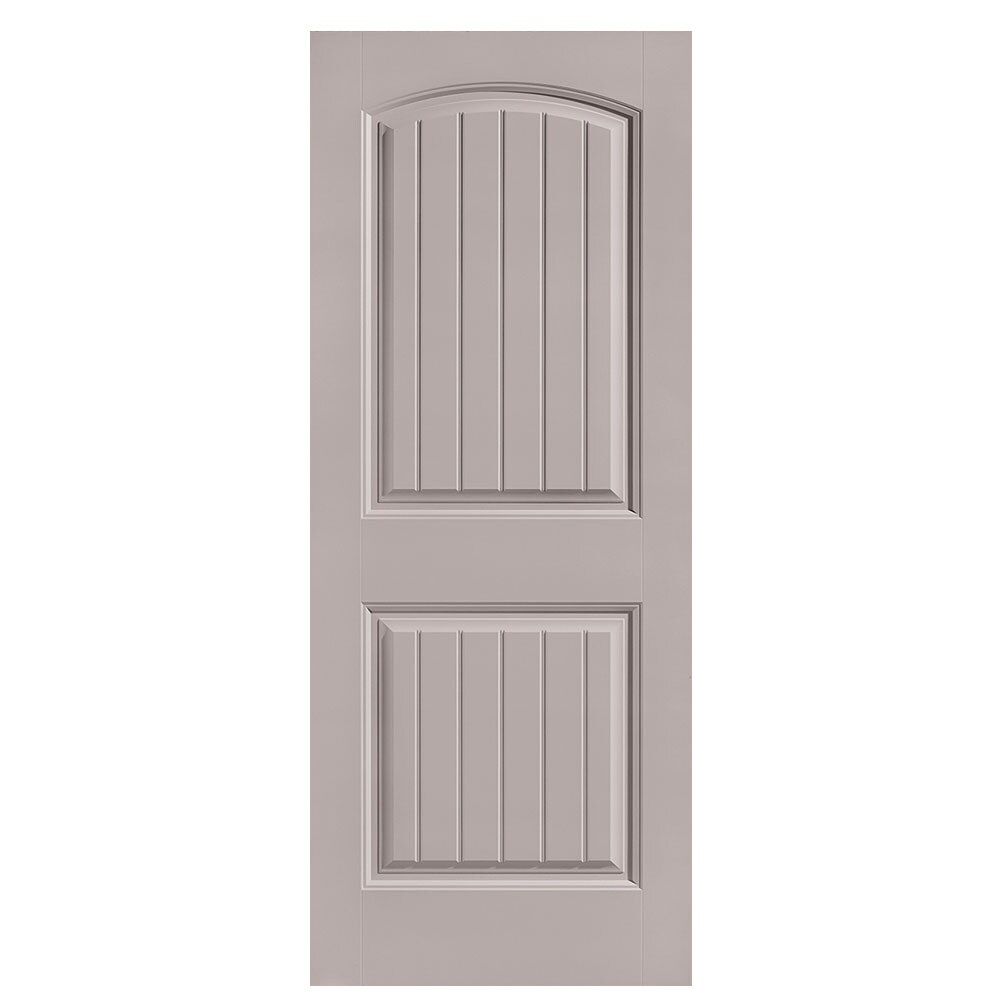 Masonite 1443679 Cheyenne 32-in x 80-in Driftwood 2-panel round top plank Smooth Solid core Prefinished Molded composite Slab Door