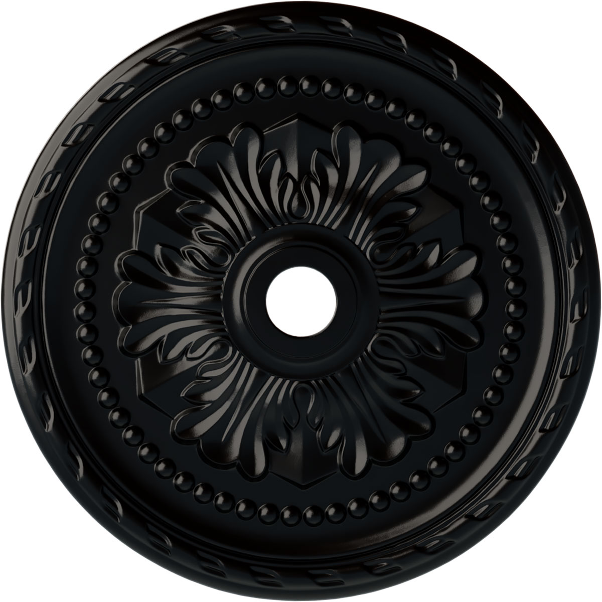 Ekena Millwork CM31PMBLF Palmetto 31.5-in W x 31.5-in L Painted Jet Black Polyurethane Whole Ceiling Medallion