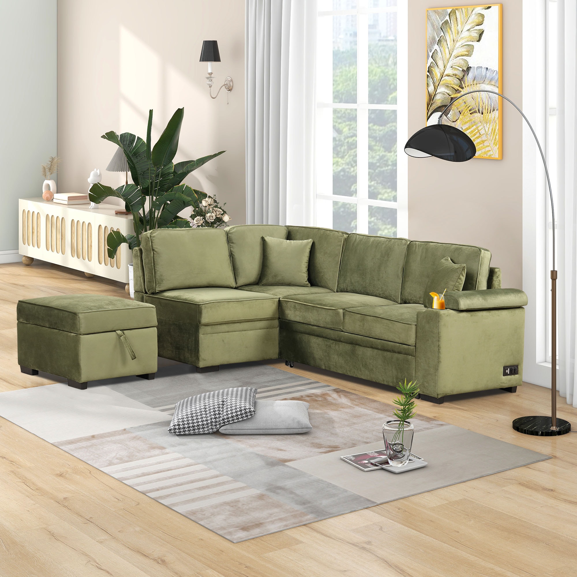 ModernLuxe L-SG000550AAF 75.70-in Modern Green Faux leather Sofa
