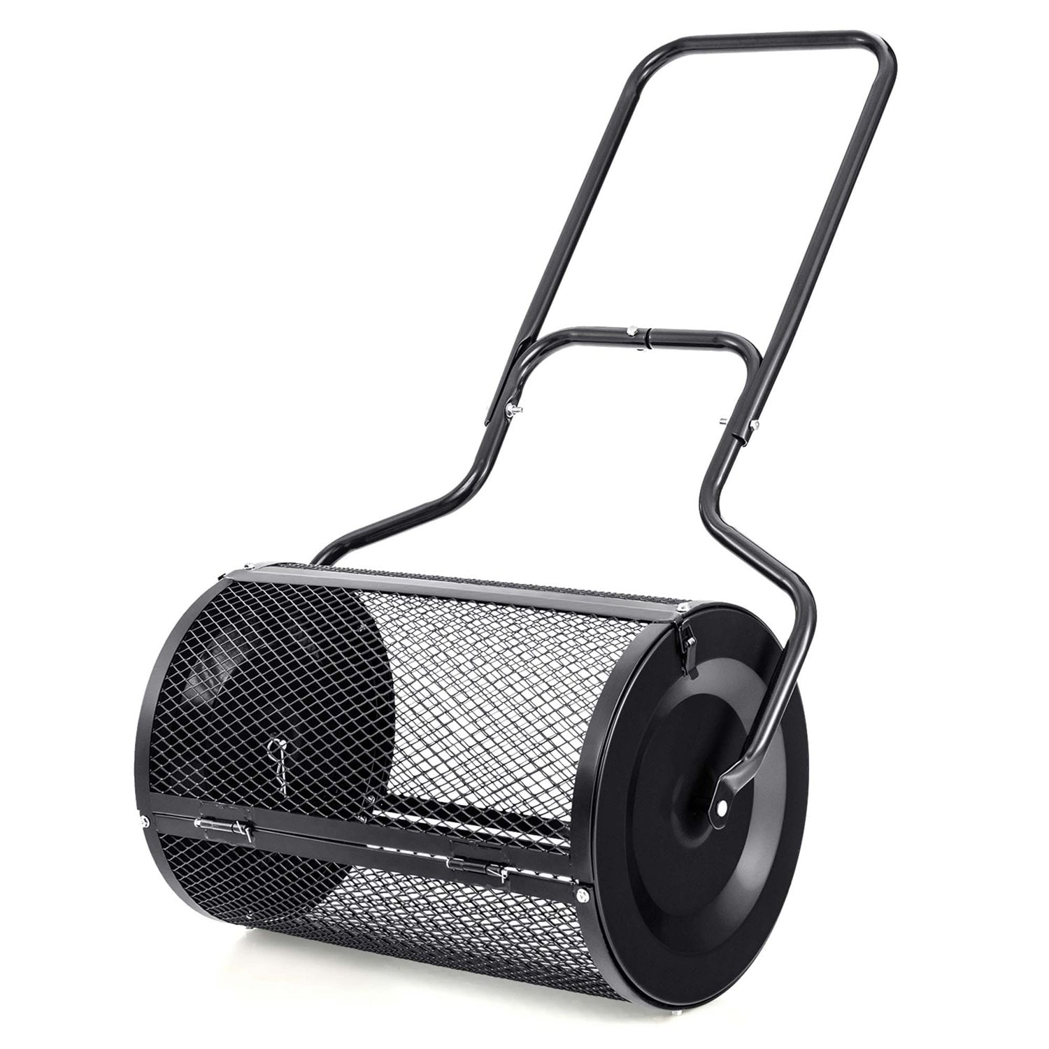 Costway HCST00765 24 inches Peat Moss Spreader Compost Spreader with Upgrade Side Latches and U-shape Handle Black