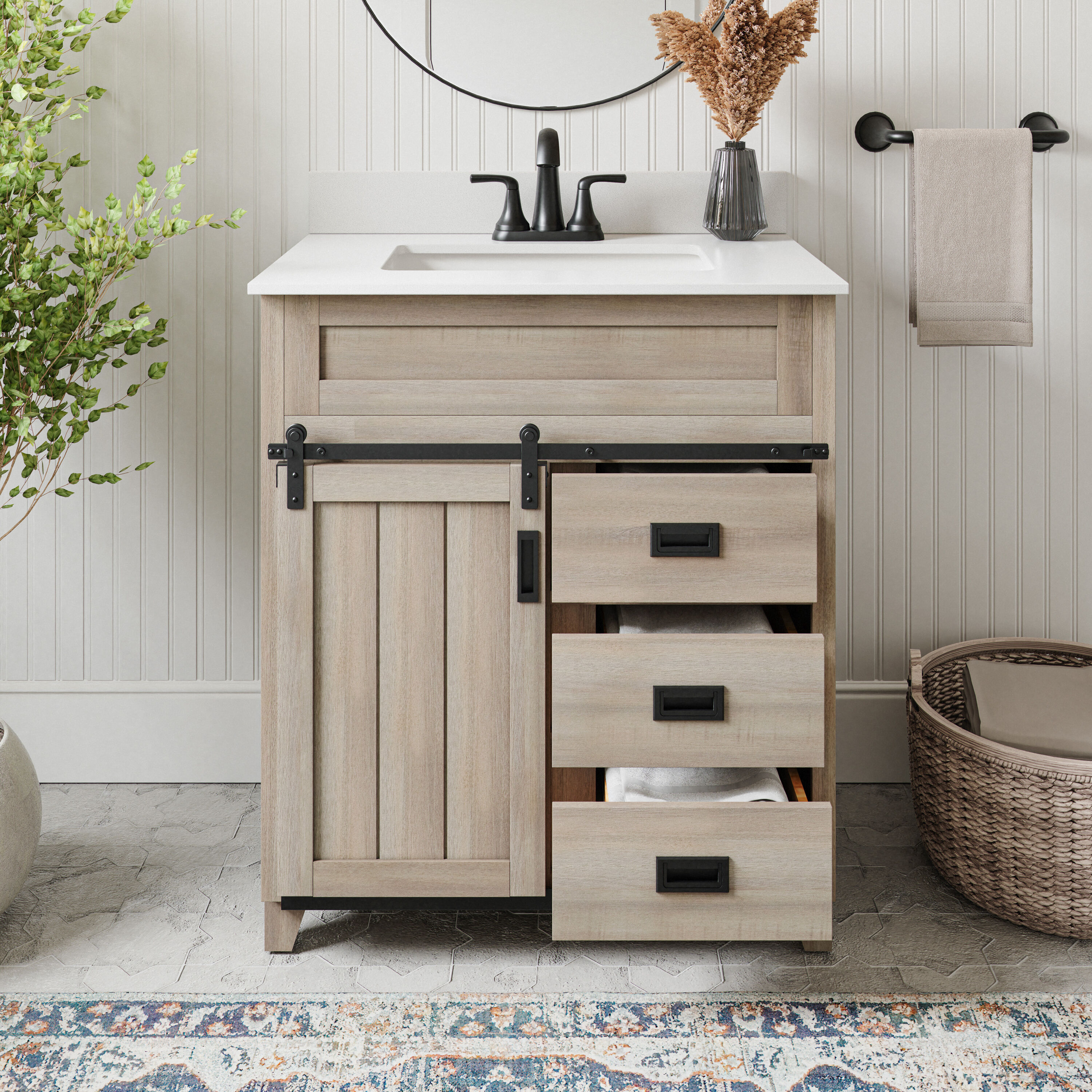 Style Selections Morriston 30-in Light Brown Undermount Single Sink Bathroom Vanity with White Engineered Stone Top
