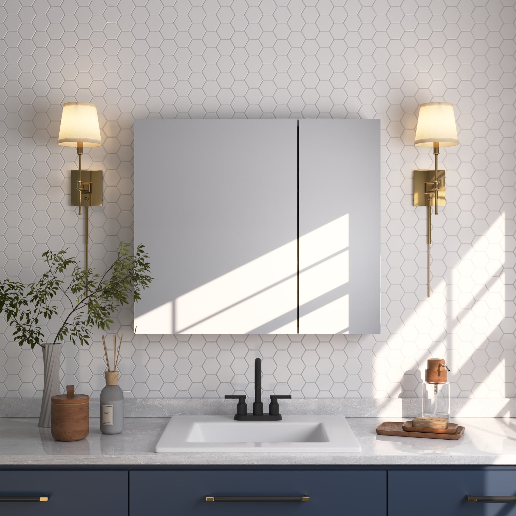 DeerValley DV-1MC0148 30-in x 26-in Surface Mount Silver Mirrored Rectangle Soft Close Medicine Cabinet