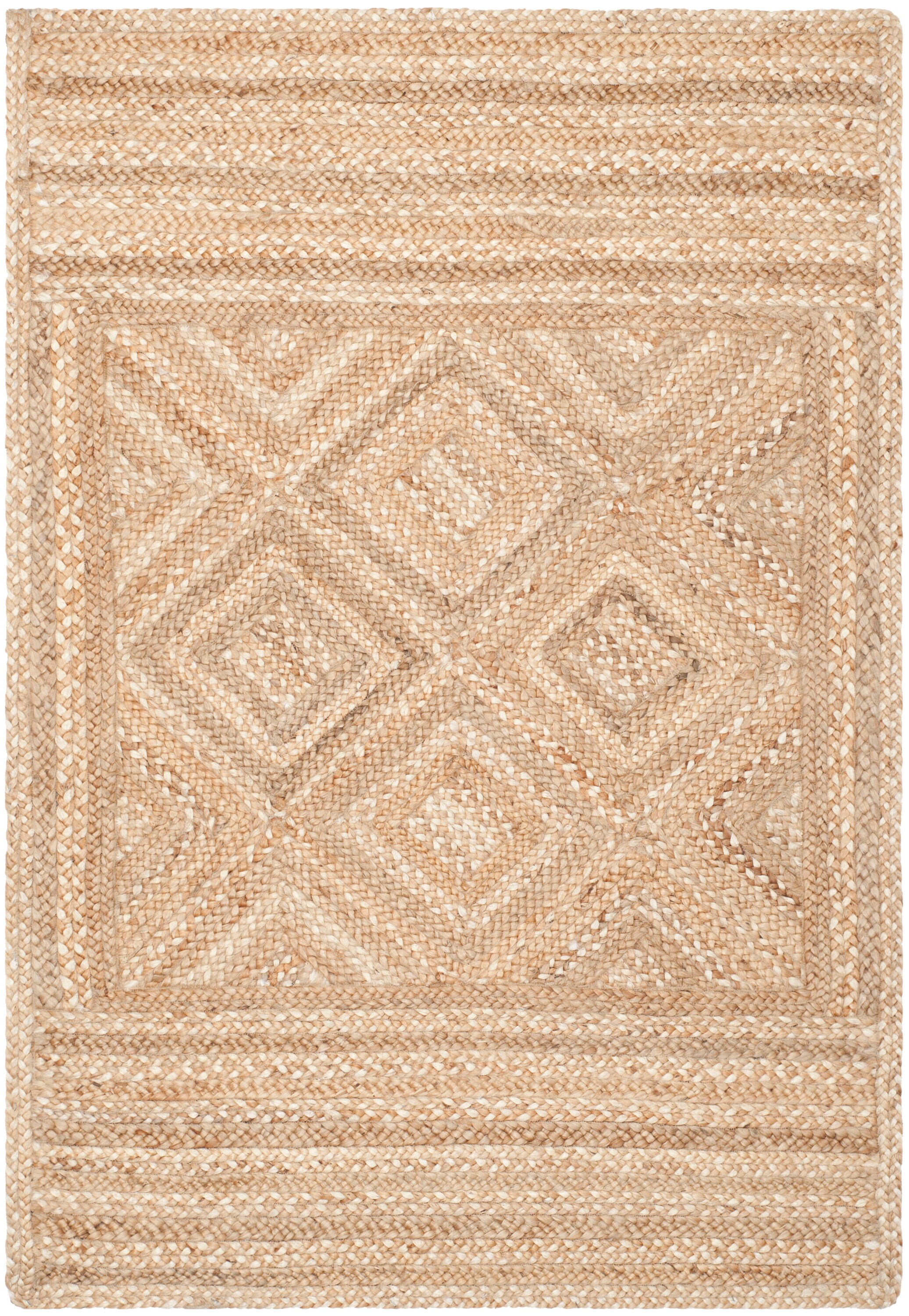 Natural Handwoven Jute Area Rug with Diamond Pattern, 4' x 6'