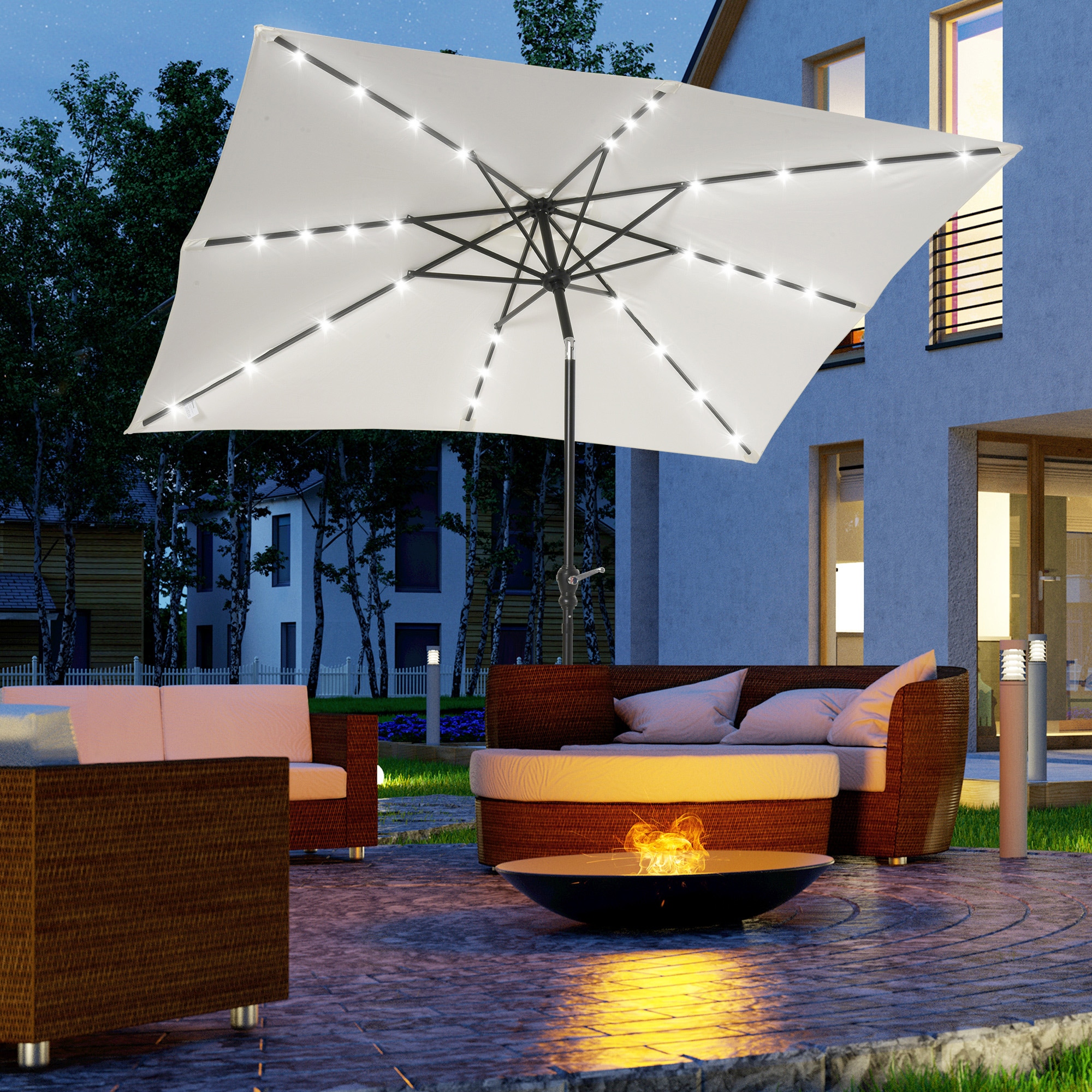 Fun Orange FUN11HW16 8.8-ft Steel White Push-button Tilt Market Patio Umbrella with Lights and