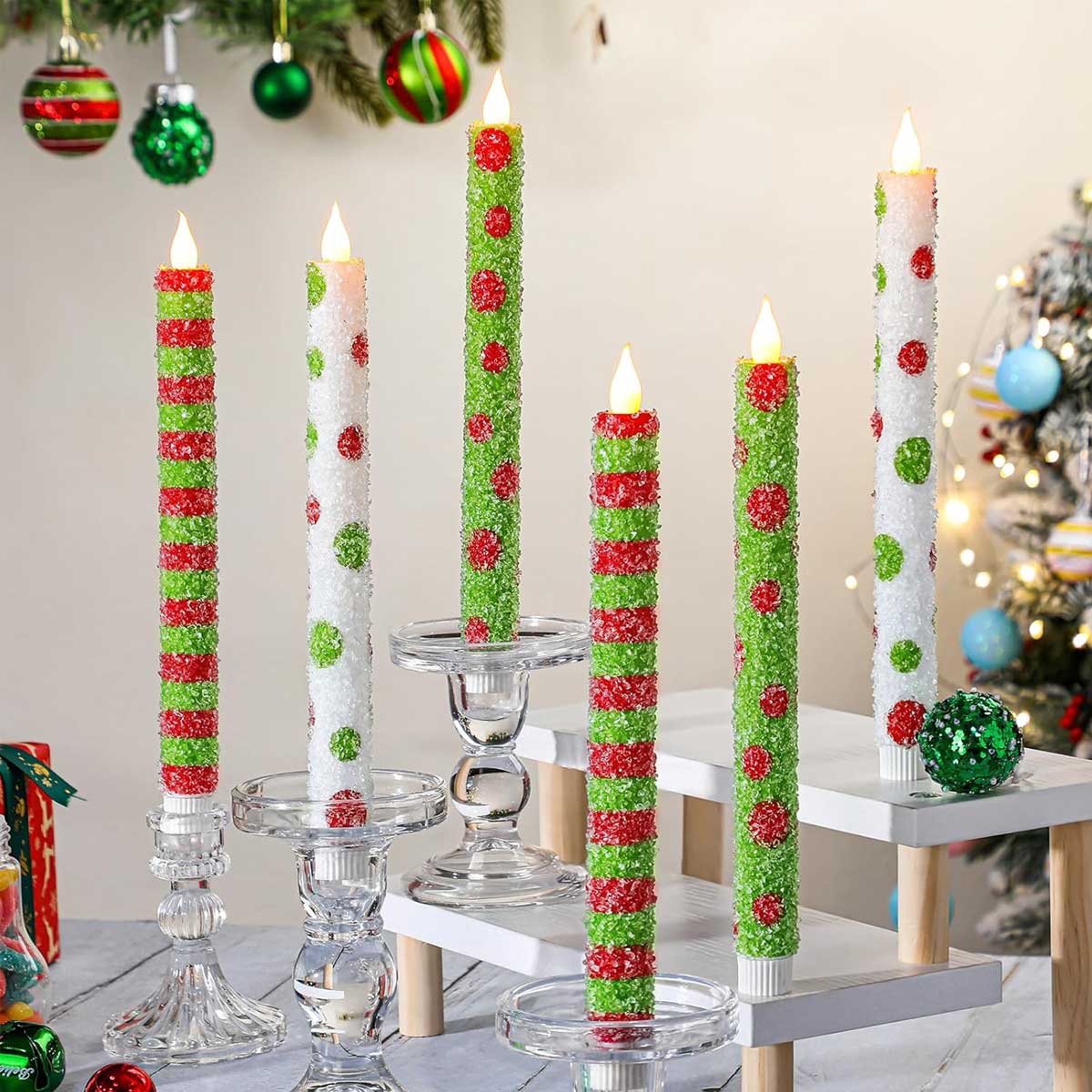 Aoibox 6 pcs Elf Theme 10.6 in Christmas Flameless Taper Candles