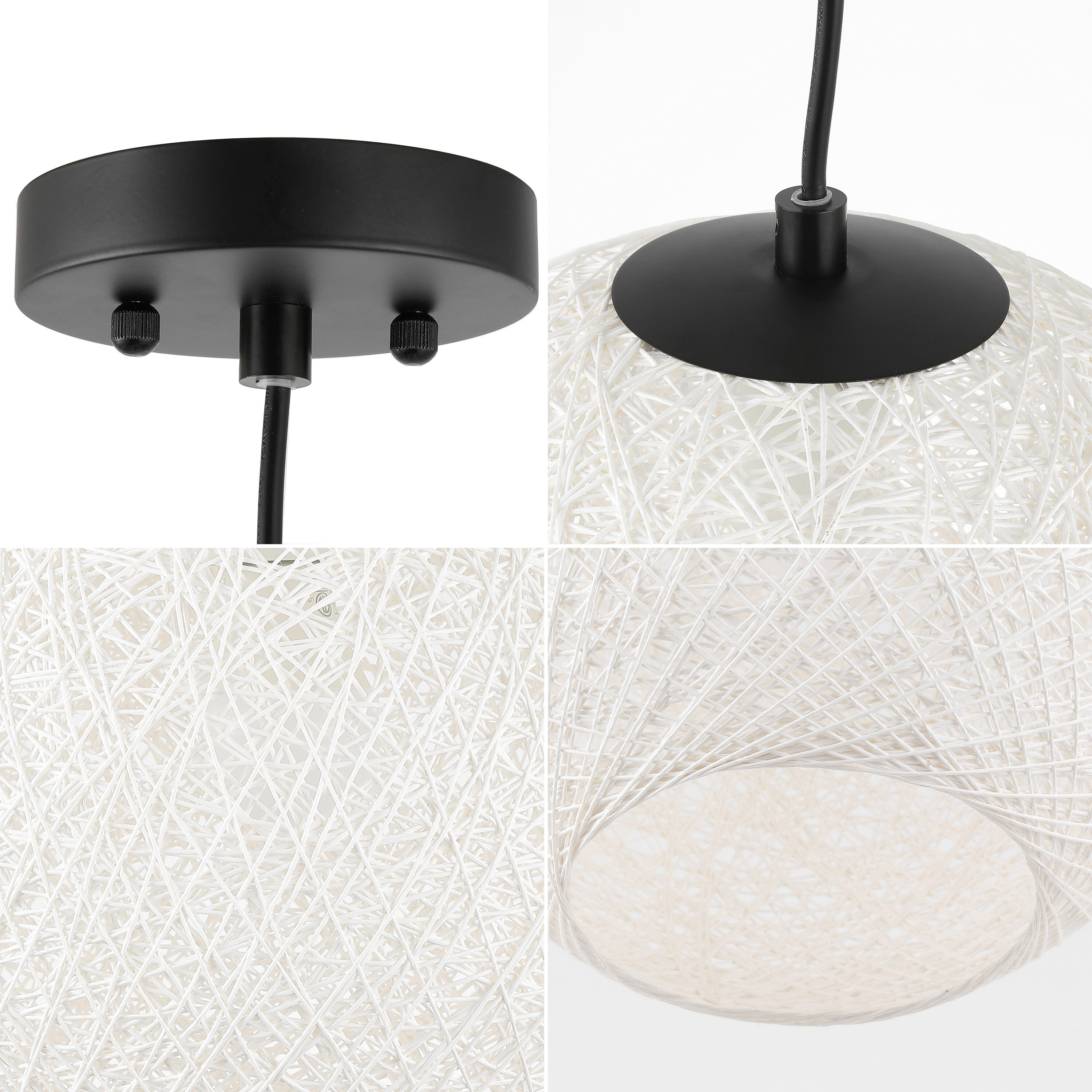 White Bohemian Woven Globe LED Pendant Light