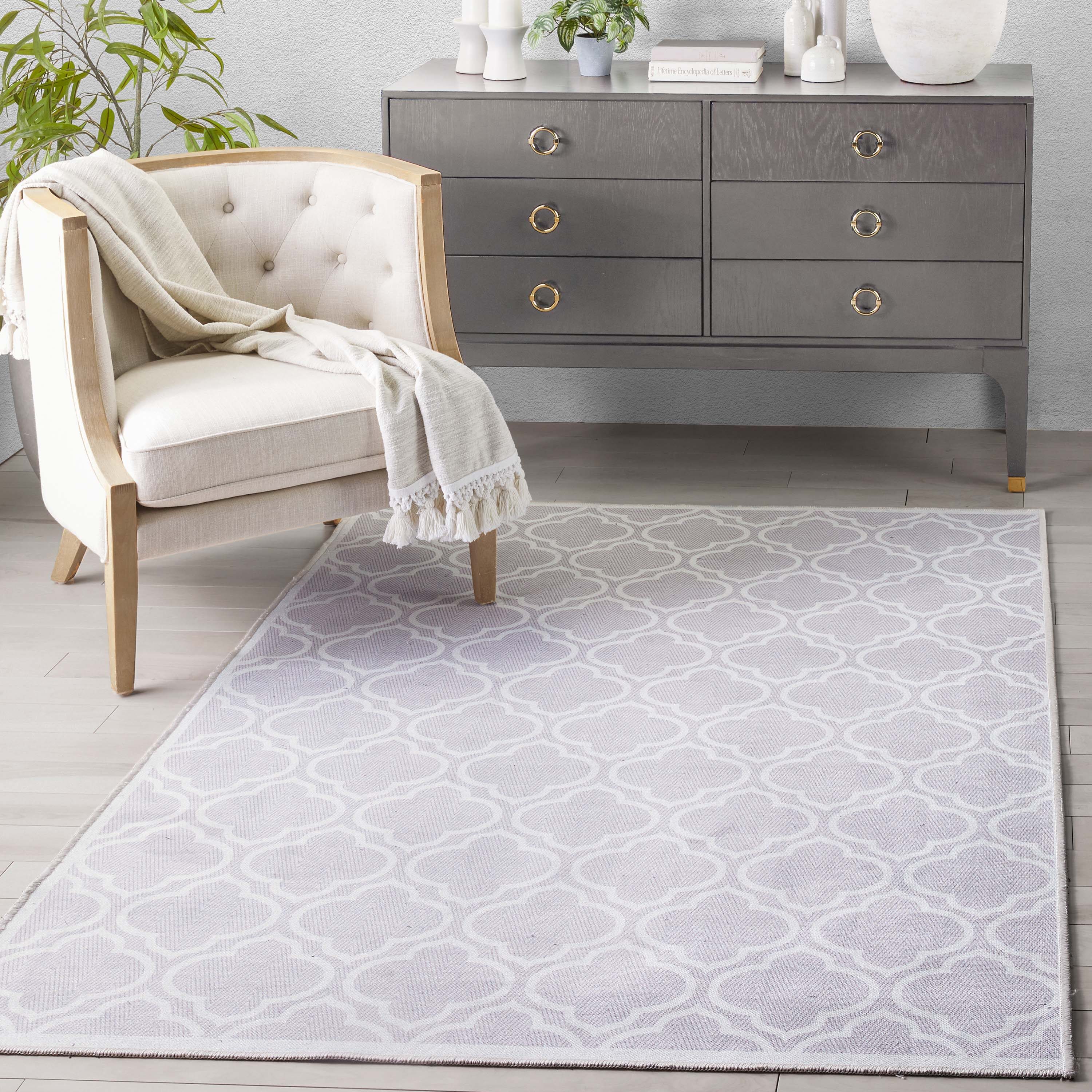 Well Woven W-MR-04B-7 8 x 10 (ft) Flatweave Polyester Grey Rectangular Indoor Tribal Moroccan Machine washable Area rug