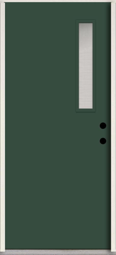 RELIABILT LO1063674 Spotlights 36-in x 80-in x 4-5/8-in Fiberglass 1/4 lite Left-hand inswing Evergreen Paint Painted Prehung Front Door Insulating core