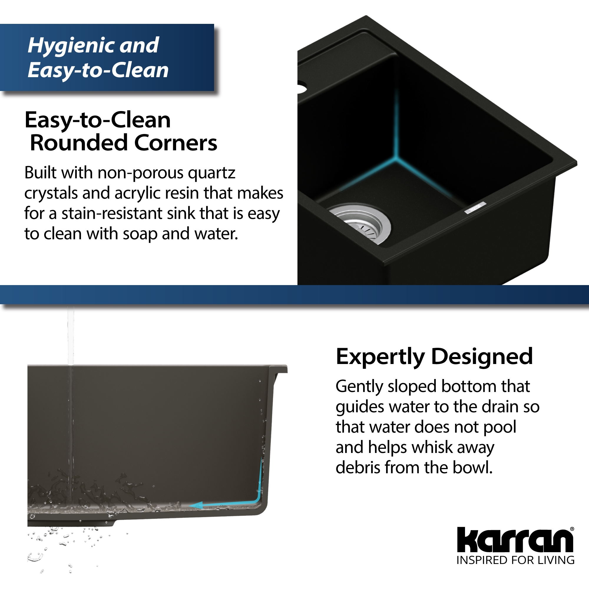 Black Quartz Composite Single Bowl Drop-In Kitchen Sink